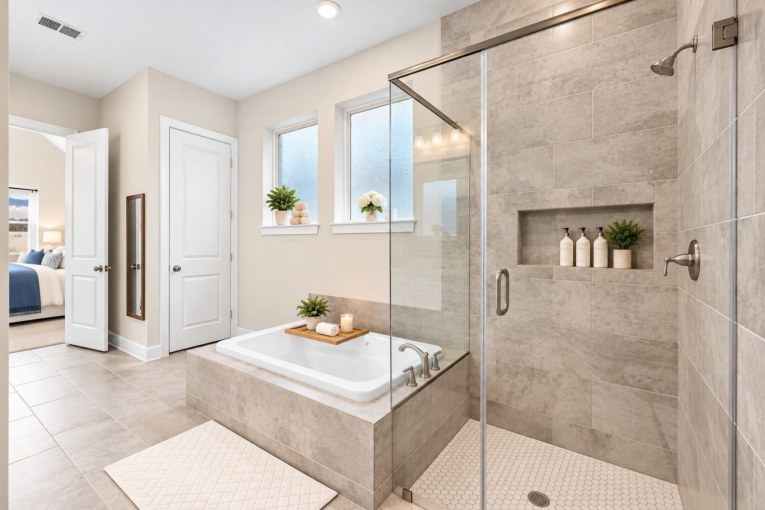 17521 Limoncello Lane, Conroe, TX 77302 Beautiful Primary Bathroom/Spacious Walk-In Shower/Relaxing Soaking Tub