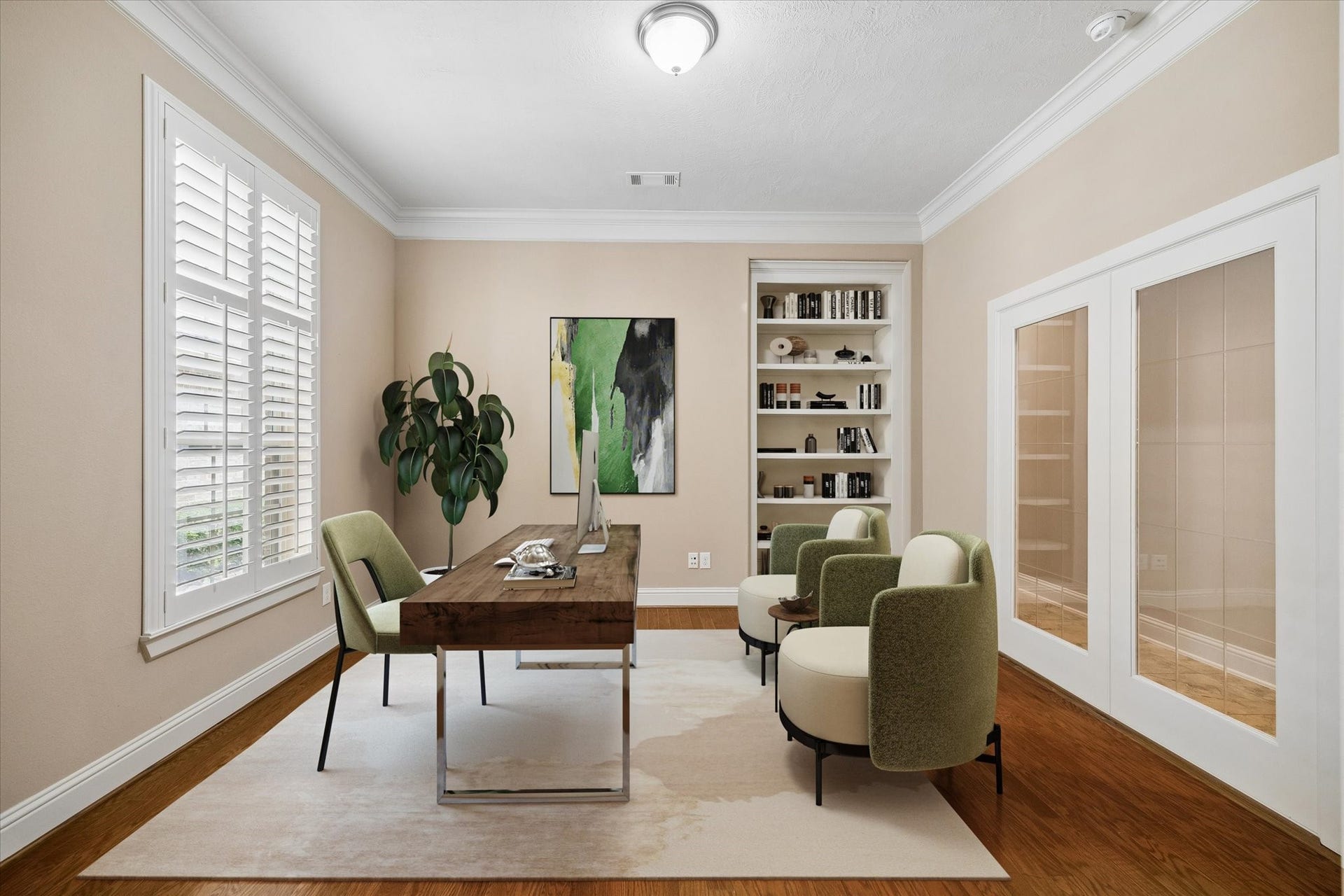 14407 Tivoli Drive, Houston, TX 77077 The virtually staged study, located at the front of the house, has French Doors opening to the foyer. This could easily be converted to a fifth bedroom