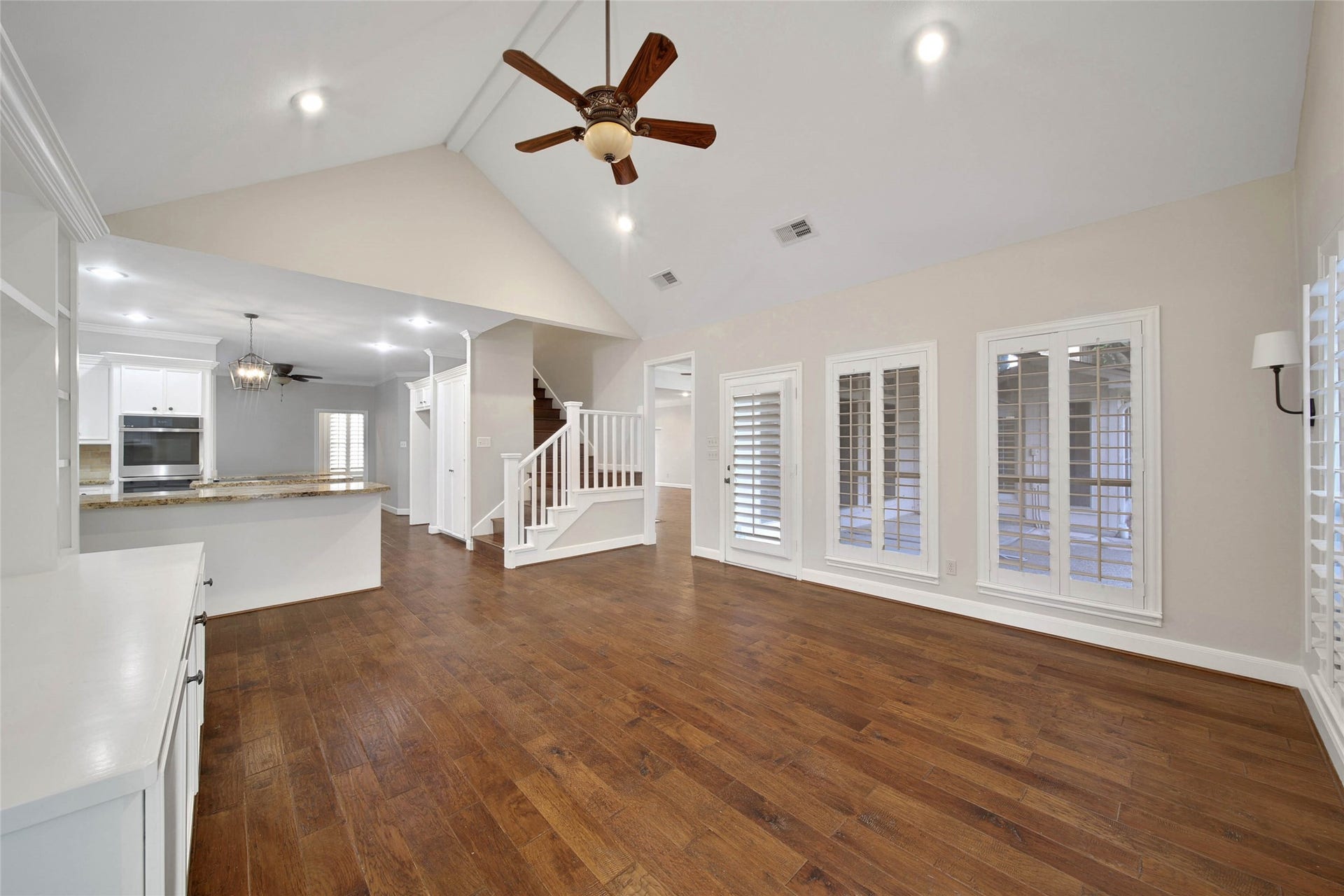 5814 Woodland Creek Drive, Kingwood, TX 77345 The Den offers a 2nd living area downstairs and is a flexible space that could be a media room, play space or second large living room. Two separate French doors leads that out to the patio and breezeway areas.