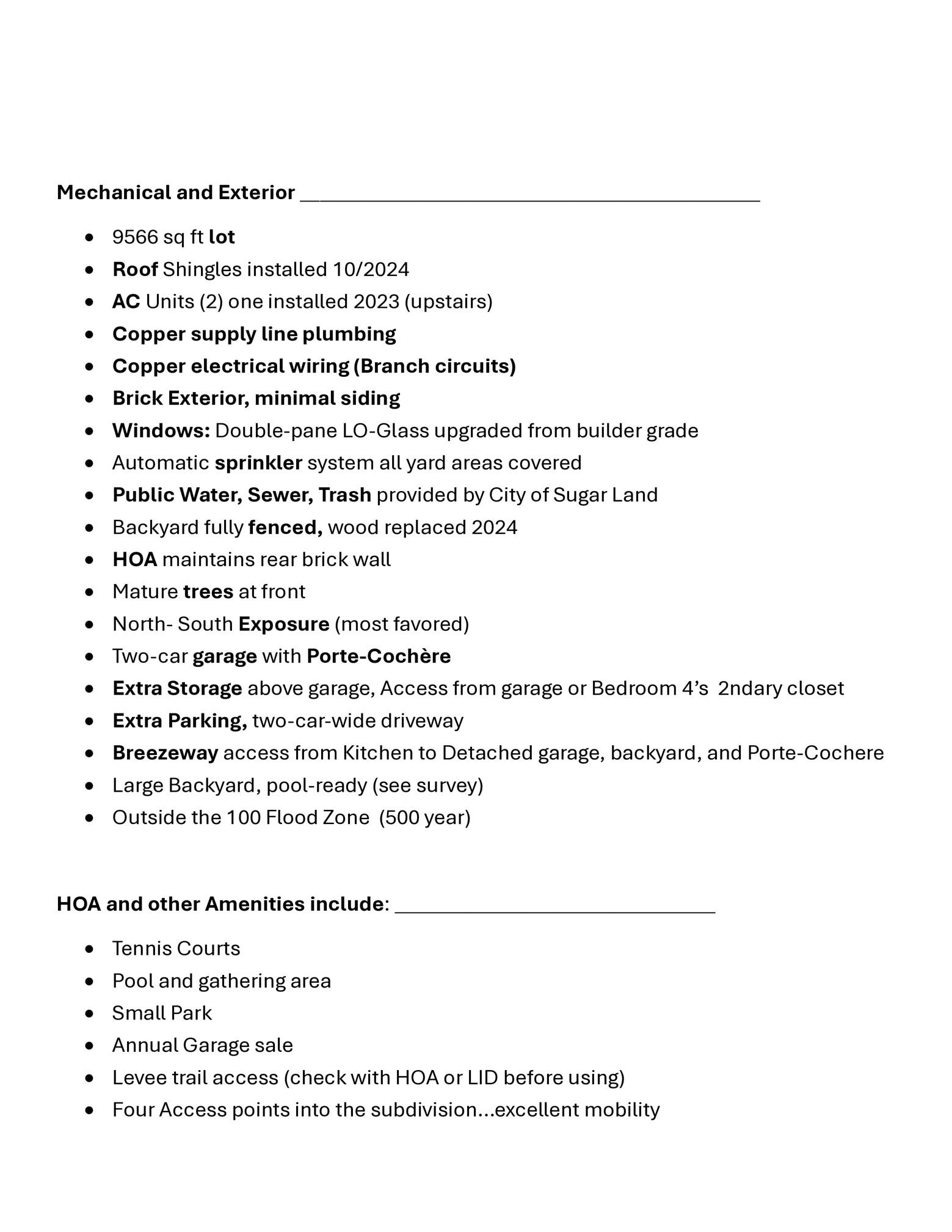 2918 Deer Creek Drive, Sugar Land, TX 77478 Features list page 2