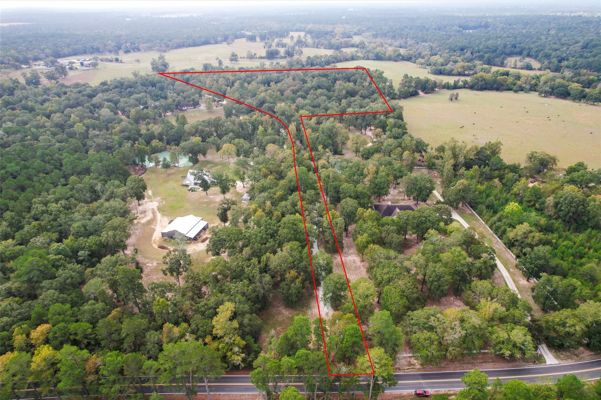 18181 Rabon Chapel Road, Montgomery, TX 77316 Aerial view of the full 15 acres
