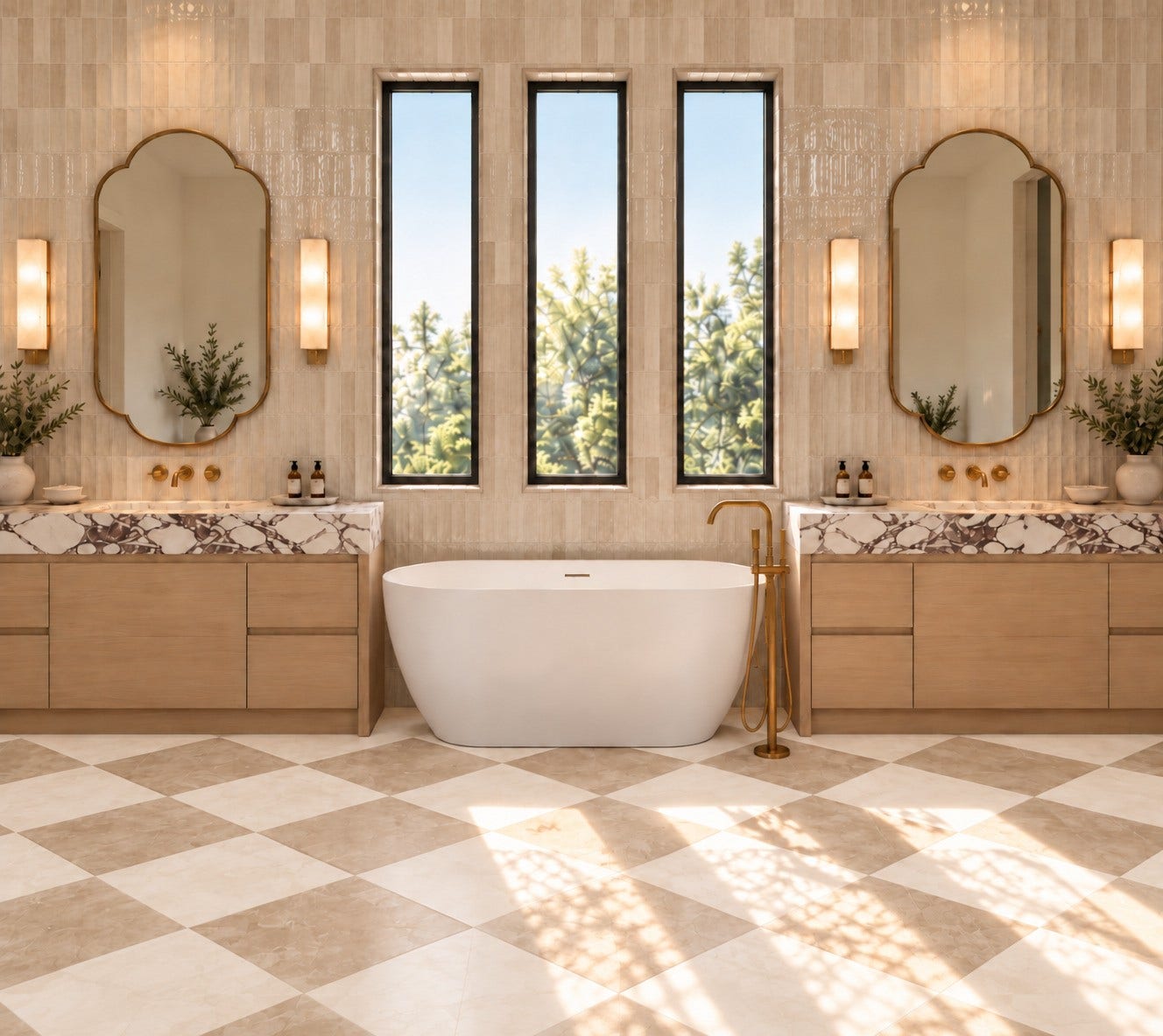 1519 Candlelight Lane, Houston, TX 77018 Primary bathroom is a retreat, with double vanities, floor to ceiling tile, walk-in shower, soaking tub and massive closet *this photo has been virtually rendered based on the plans for this home. 1519 Candlelight may have different selections at builders sole discretion. These photos are not meant to be an exact representation of 1519 Candlelight.