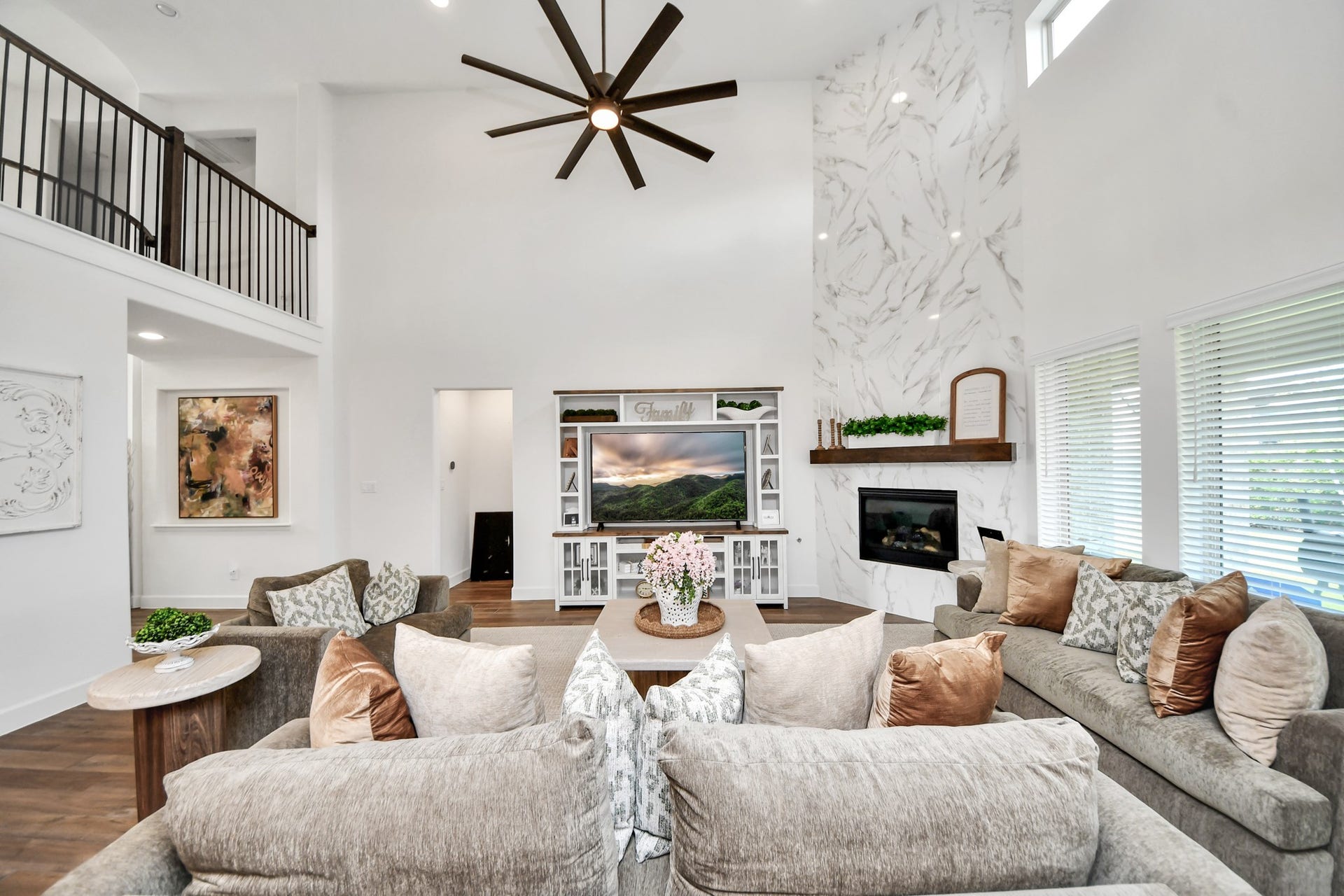 Bright living room with seamless flow to adjacent spaces