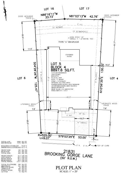21831 Brooking Gorge Lane Preliminary Plot Plan