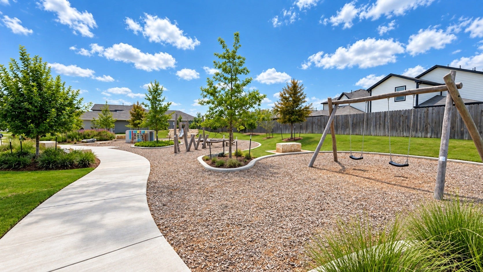 Community Playground with Walking Paths and Swings