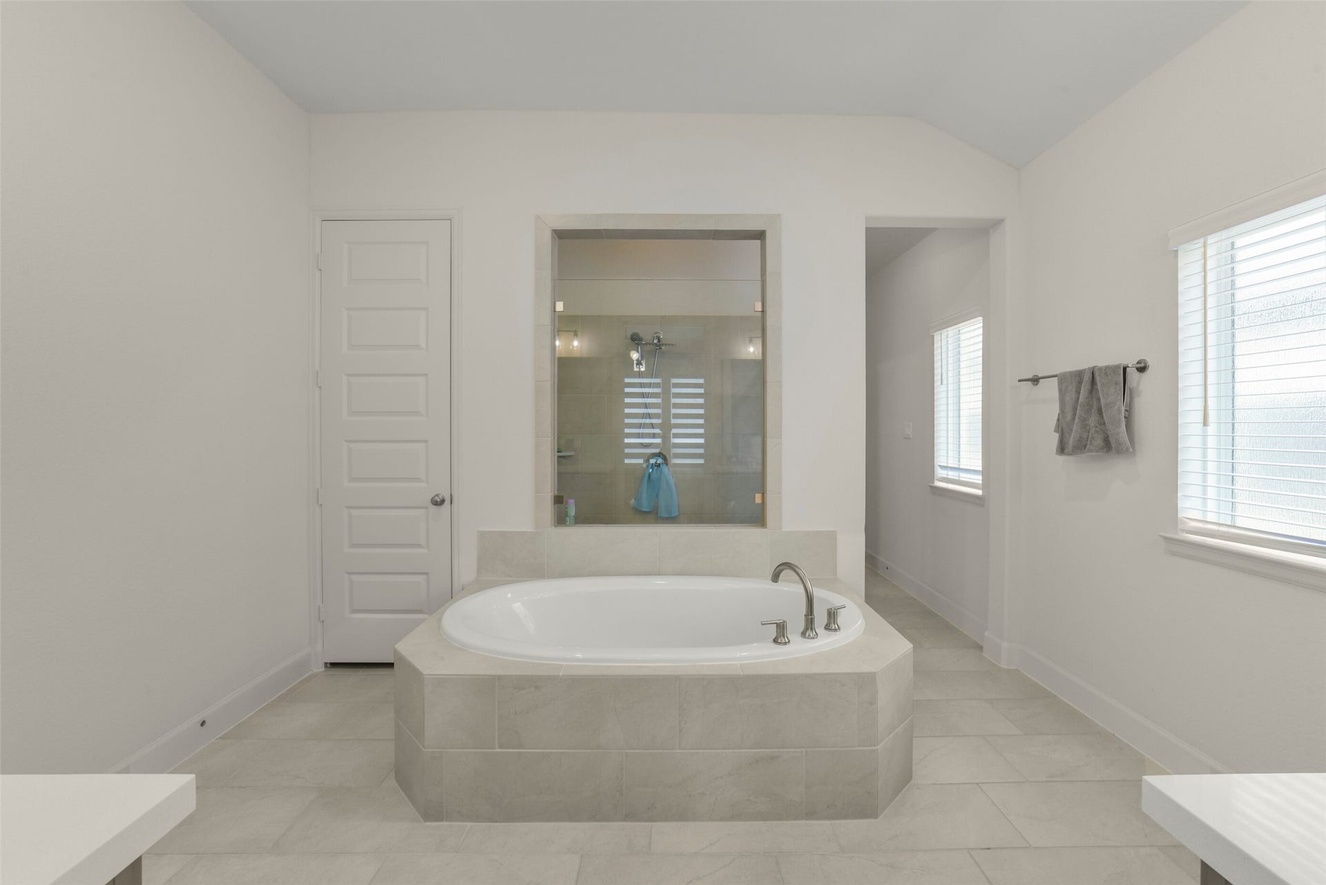 Separate soaking tub offers the perfect place to unwind.