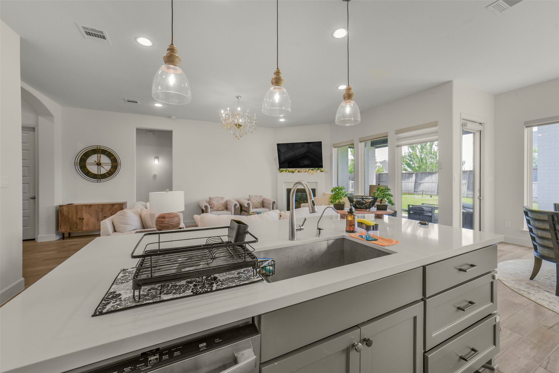 Open concept kitchen seamlessly connects to the living area.