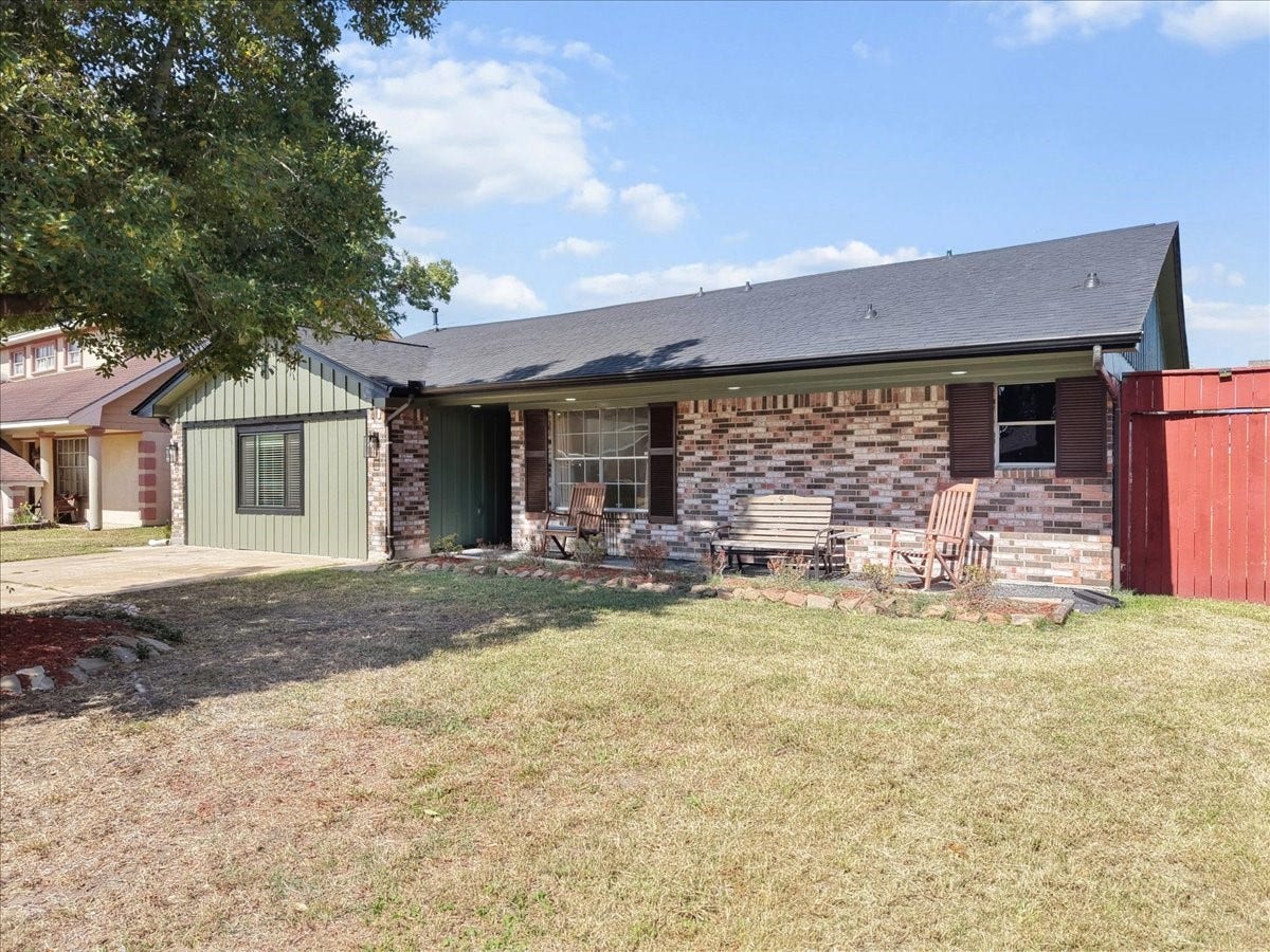 11007 Green Arbor Drive, Houston, TX 77089 Front elevation showing covered front porch, and newyly added flex room