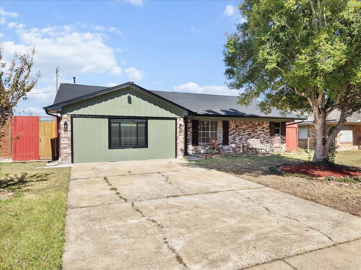 11007 Green Arbor Drive, Houston, TX 77089 Front Elevation facing south, showing flex room that used to be garage.