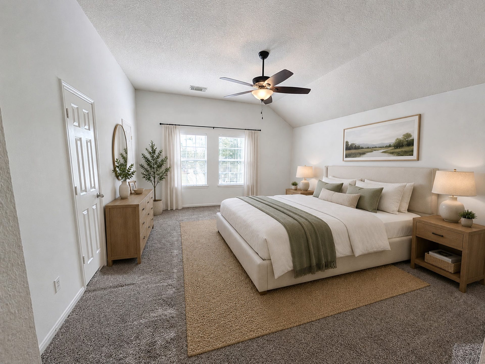2019 Briar Grove Drive, Conroe, TX 77301 Generously sized and ready to make your own. This primary retreat has been virtually staged to help illustrate furniture placement, scale, and the room's potential.