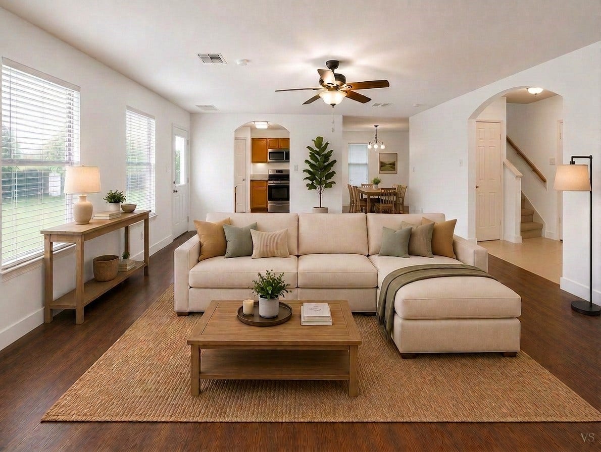 2019 Briar Grove Drive, Conroe, TX 77301 Welcome home to 2019 Briar Grove! The open-concept living and dining area has been virtually staged to showcase the room's potential while highlighting the fresh paint, new baseboards, and flexible layout, ideal for relaxing, entertaining, and everyday living.