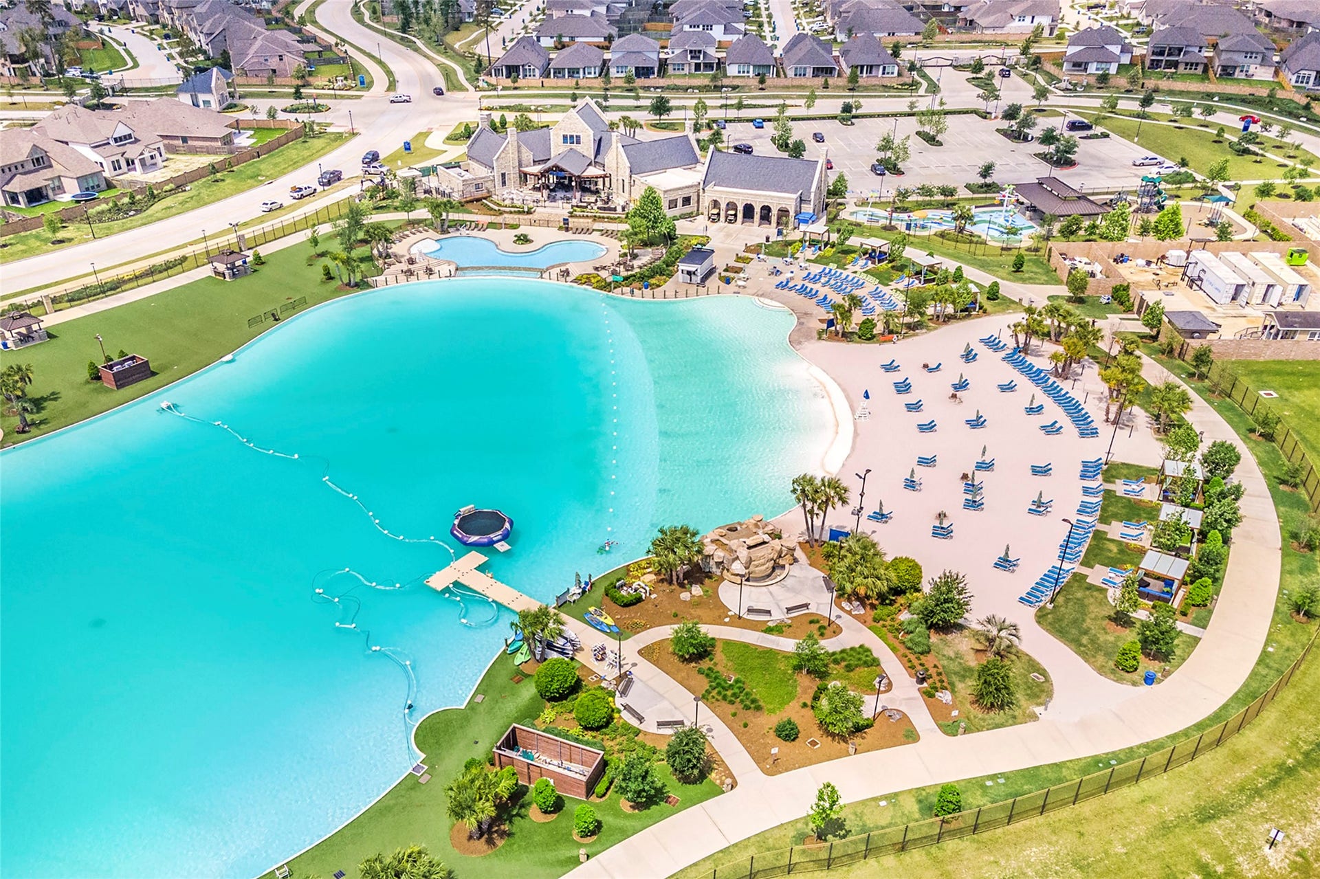 Aerial view of Balmoral's stunning crystal-clear lagoon, white-sand beaches and resort-style amenities.