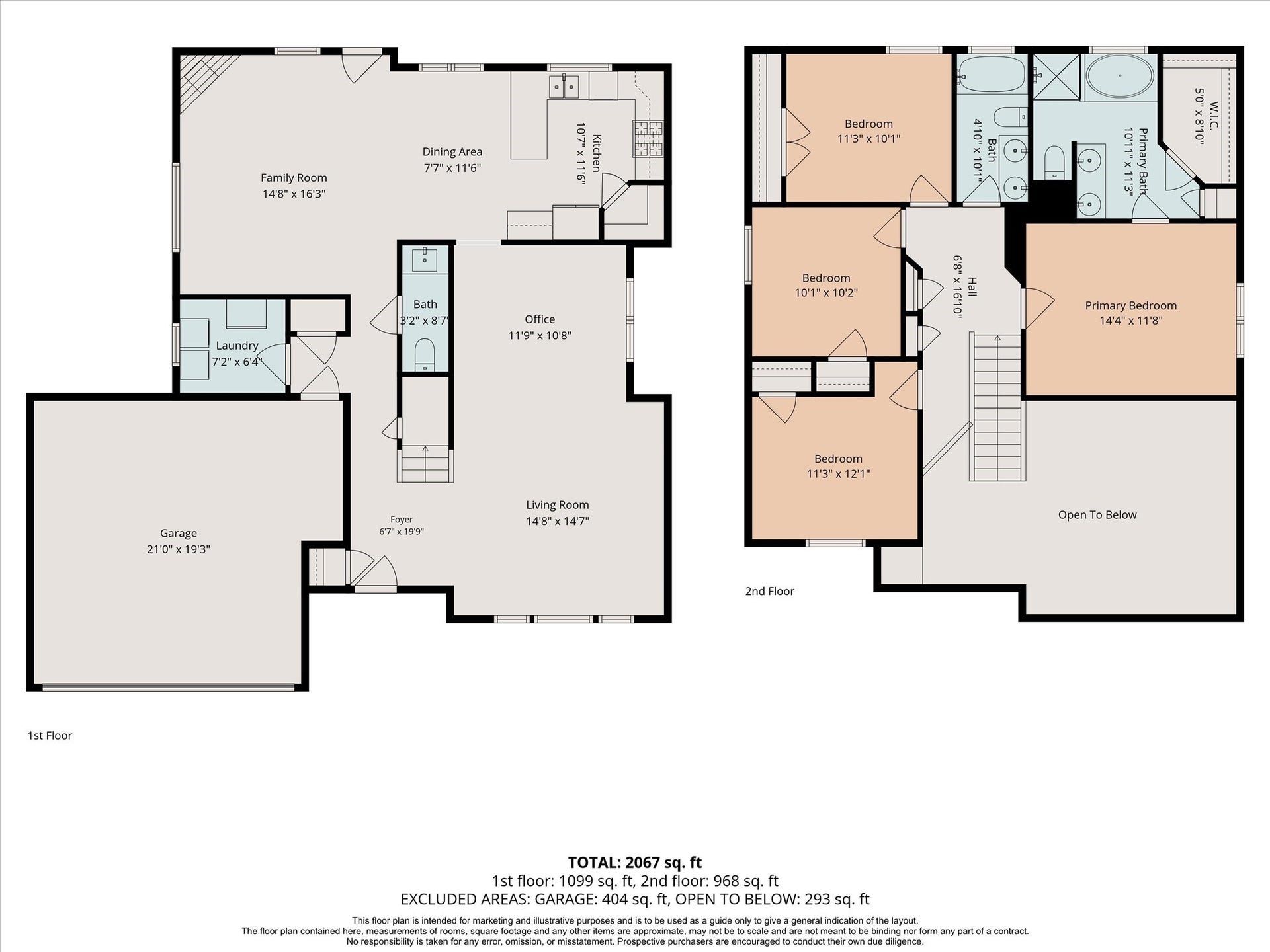 1043 Danforth Drive, Houston, TX 77062 Spacious two-story home offering a total of 2,067 sq. ft., featuring a large family room, open kitchen and dining area, four bedrooms including a primary suite, versatile office space, and ample garage.