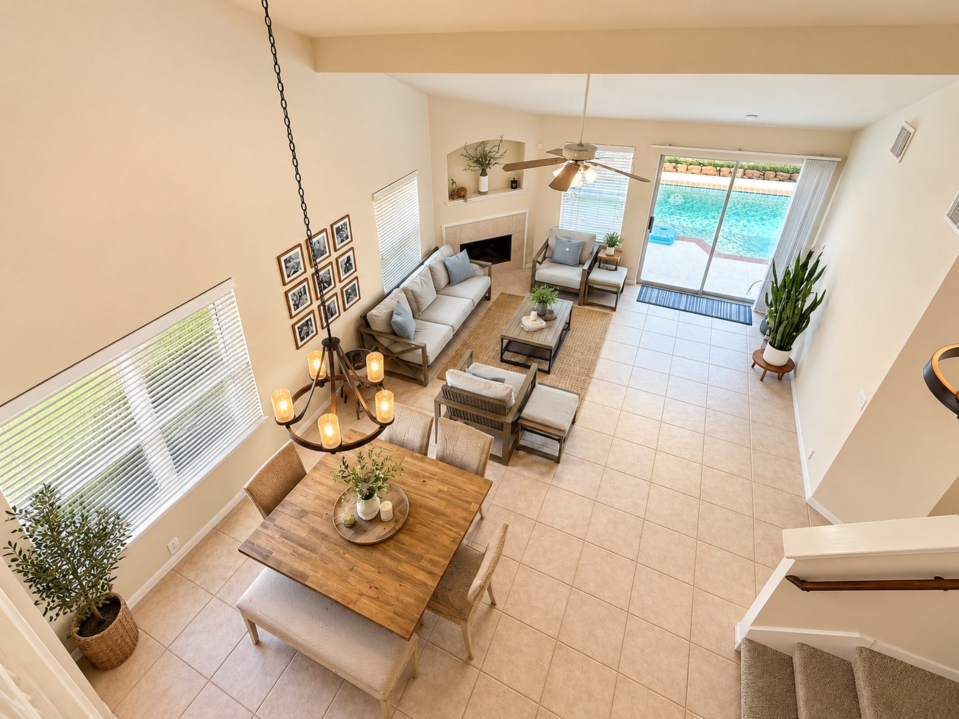 619 Cypresswood Trace, Spring, TX 77373 View of the living & dining room from the upstairs balcony