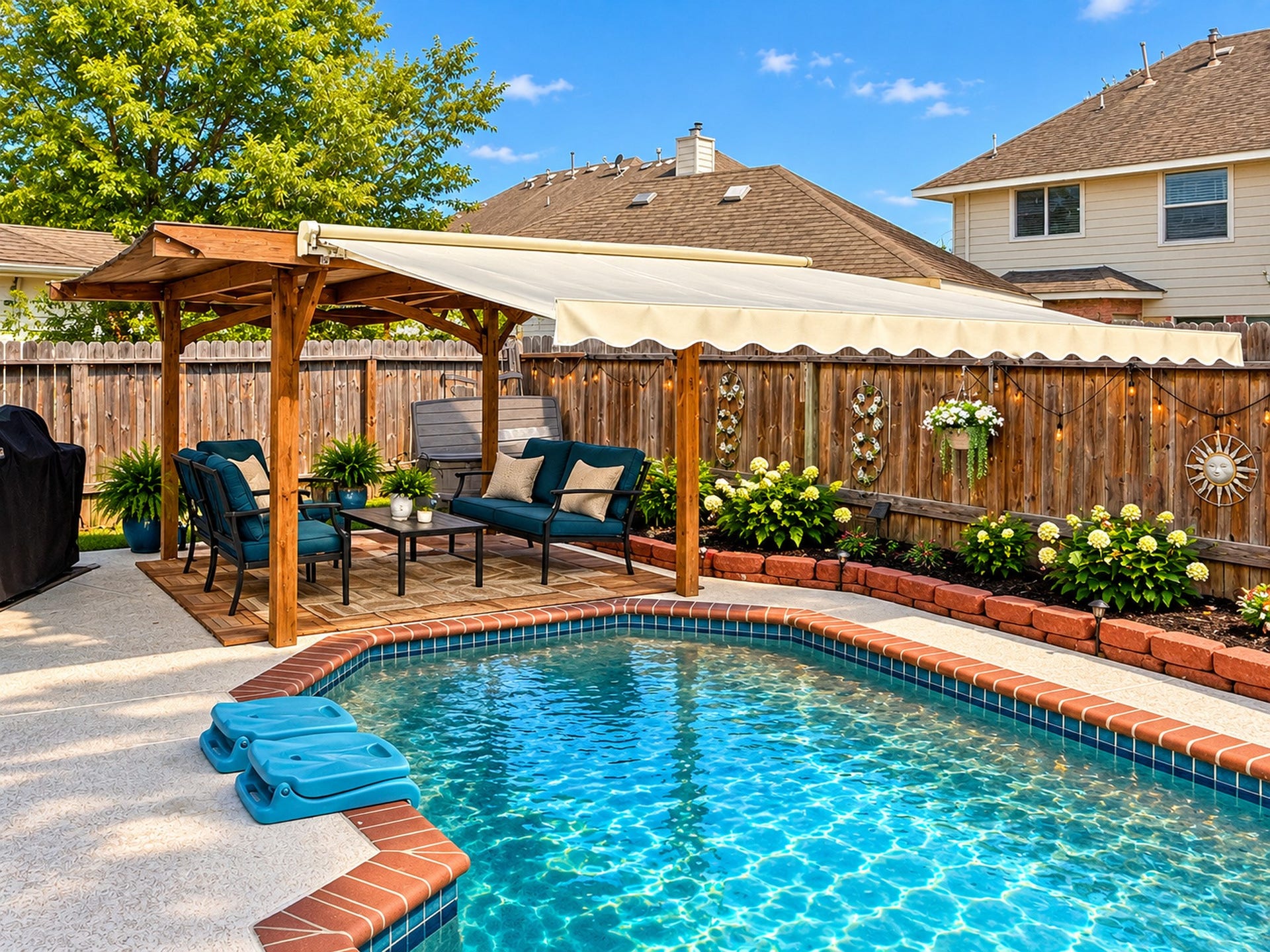 619 Cypresswood Trace, Spring, TX 77373 The pergola has an extendable awning