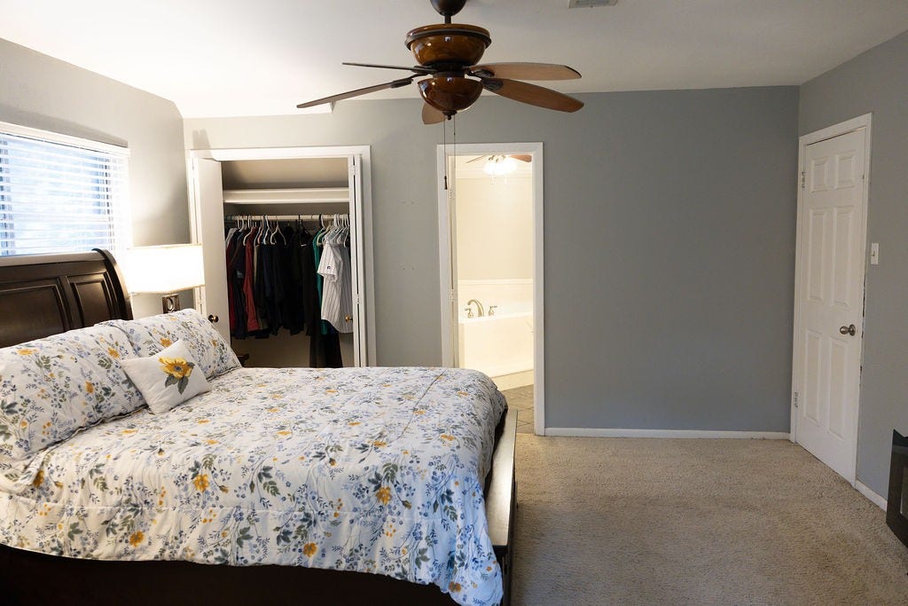 1314 Laurel Street, La Marque, TX 77568 Retreat to the spacious owner's suite, featuring his-and-her closets and plenty of room for a king-size bedroom set with space to spare. Designed for comfort and relaxation, this inviting retreat offers the perfect place to unwind at the end of the day.