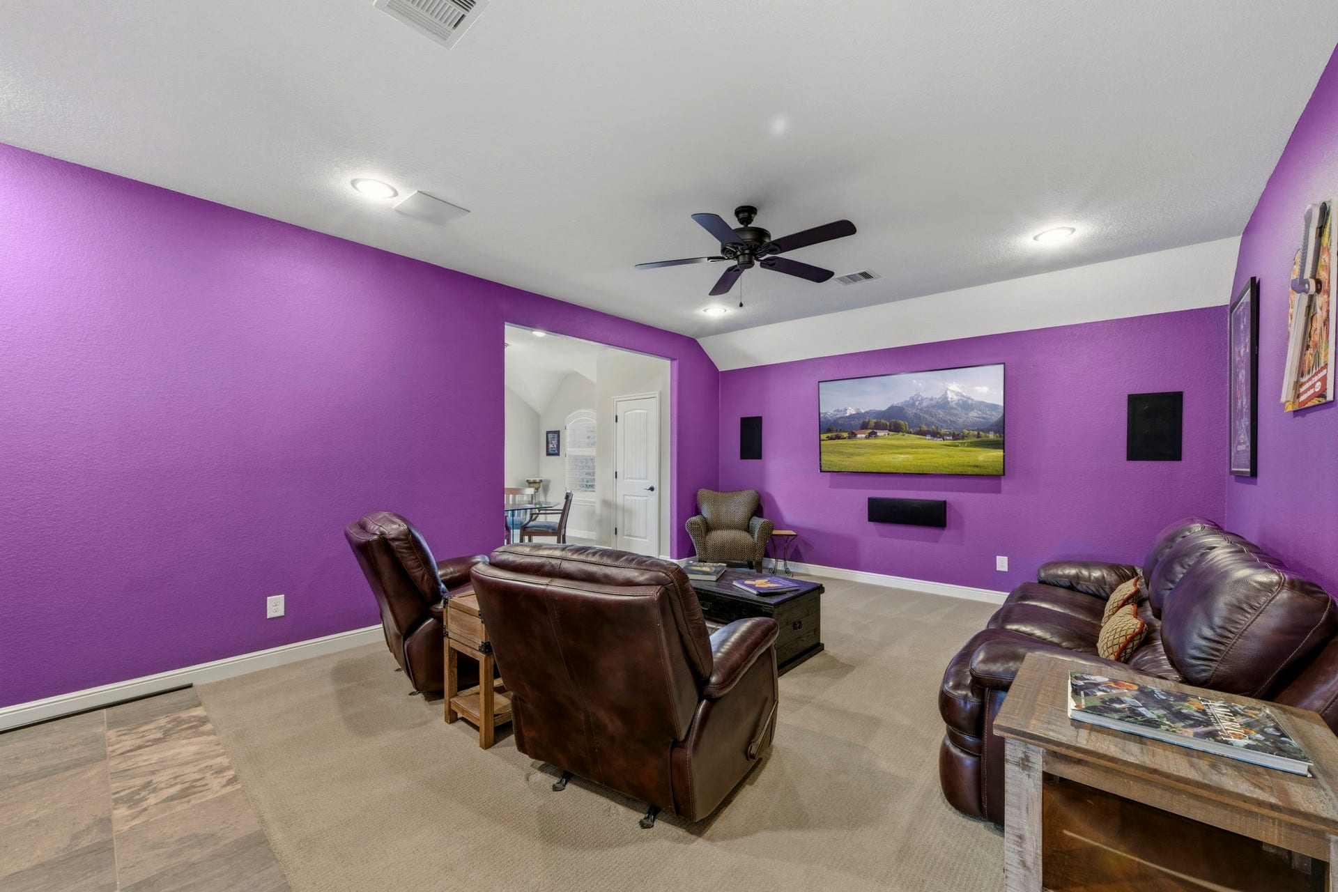 Large Media Room upstairs with a wet bar and extra room attached