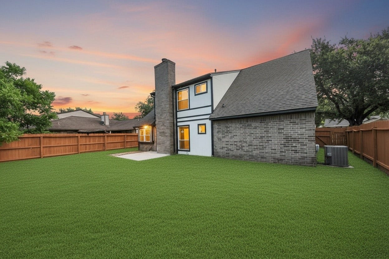3234 Pebble Lake Drive, Sugar Land, TX 77479 The tranquil backyard features a perfectly manicured lawn framed by freshly painted fences, creating a private and inviting outdoor retreat