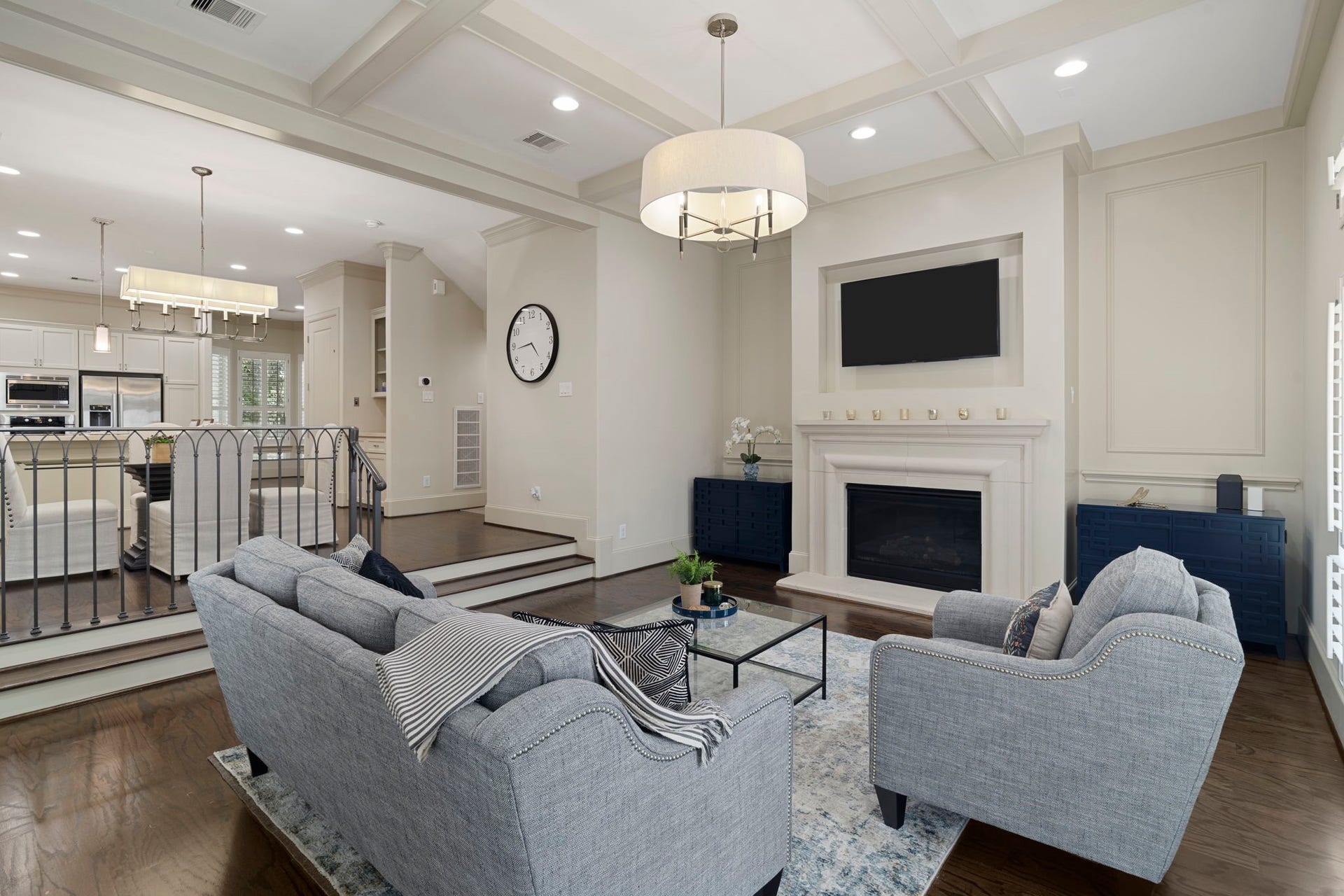 15931 Morgan Street, Sugar Land, TX 77478 A thoughtfully designed wall niche above the fireplace allows the TV to blend seamlessly into the space.