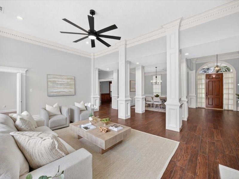 32719 Weybridge Street, Fulshear, TX 77441 Tall ceilings, natural light and fresh paint all work to create the perfect place to entertain or relax with family.
