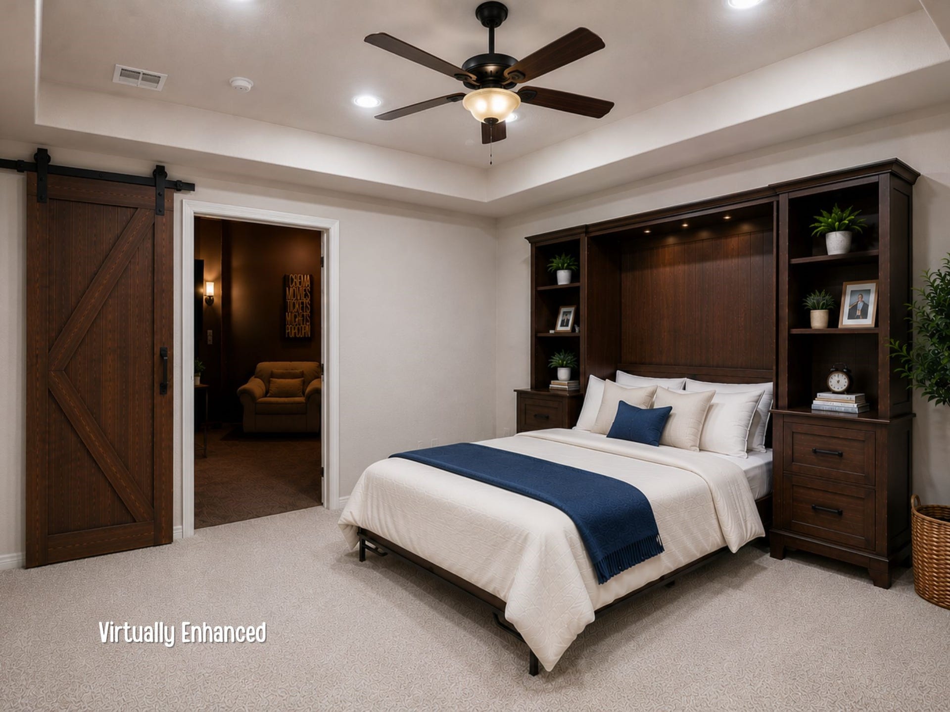 The upstairs gameroom virtually converted to an additional bedroom/guest room.  Close the murphy bed to keep all of the floor space.