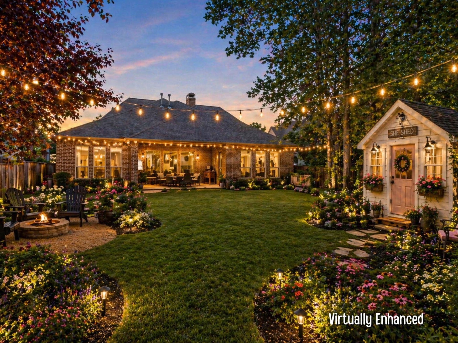 Or perhaps a she-shed for crafting or hanging out with girlfriends.  This photo is virtually enhanced to show the potential of the backyard.