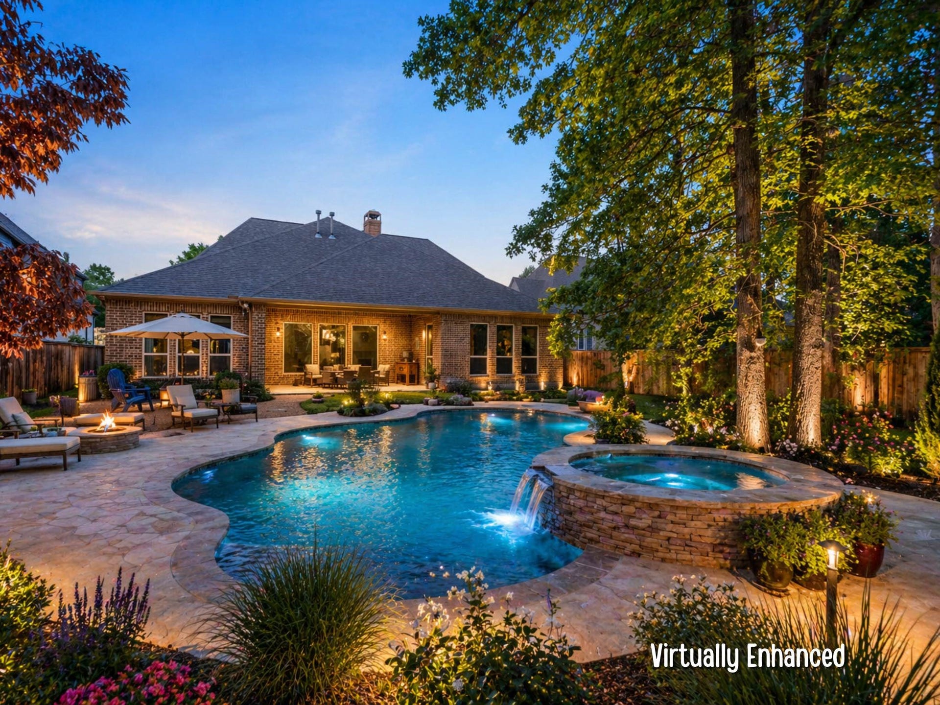 A pool would be nice. This photo is virtually enhanced to show the potential of the backyard.