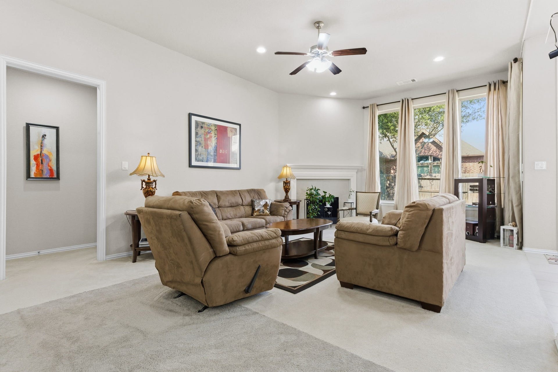 View from the kitchen island into your common area ready for movie nights with the family