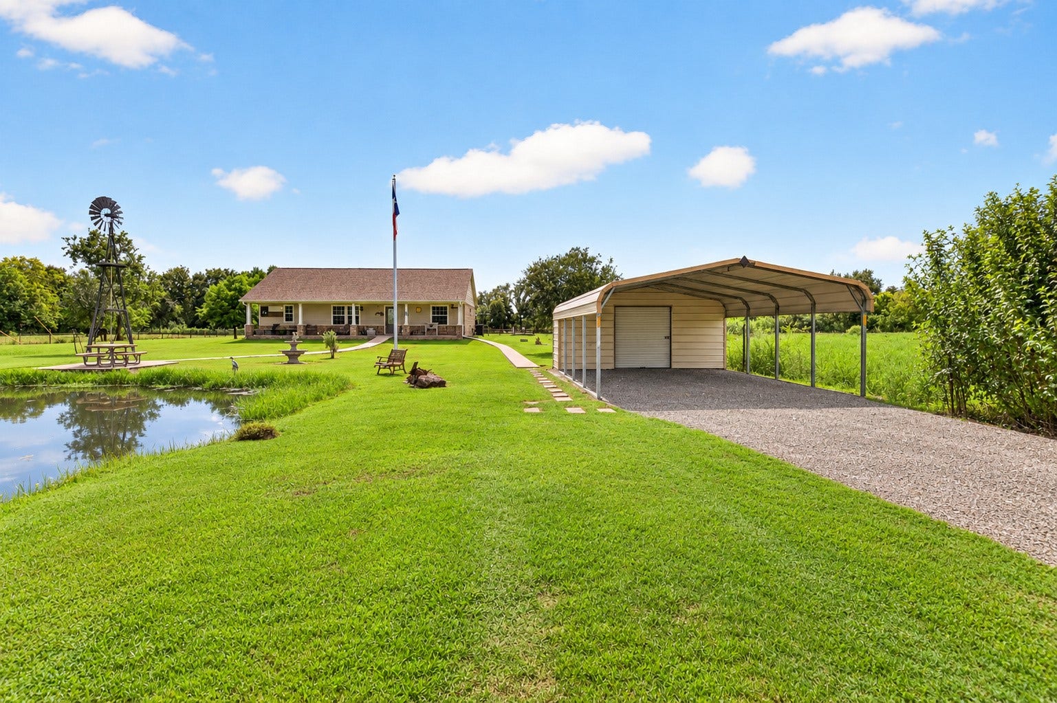 4933 1/2 Powers Ln, Alvin, TX 77511 Scenic front-yard pond views provide a peaceful setting and added privacy. Pond is located on the neighboring property and is not included with the home.