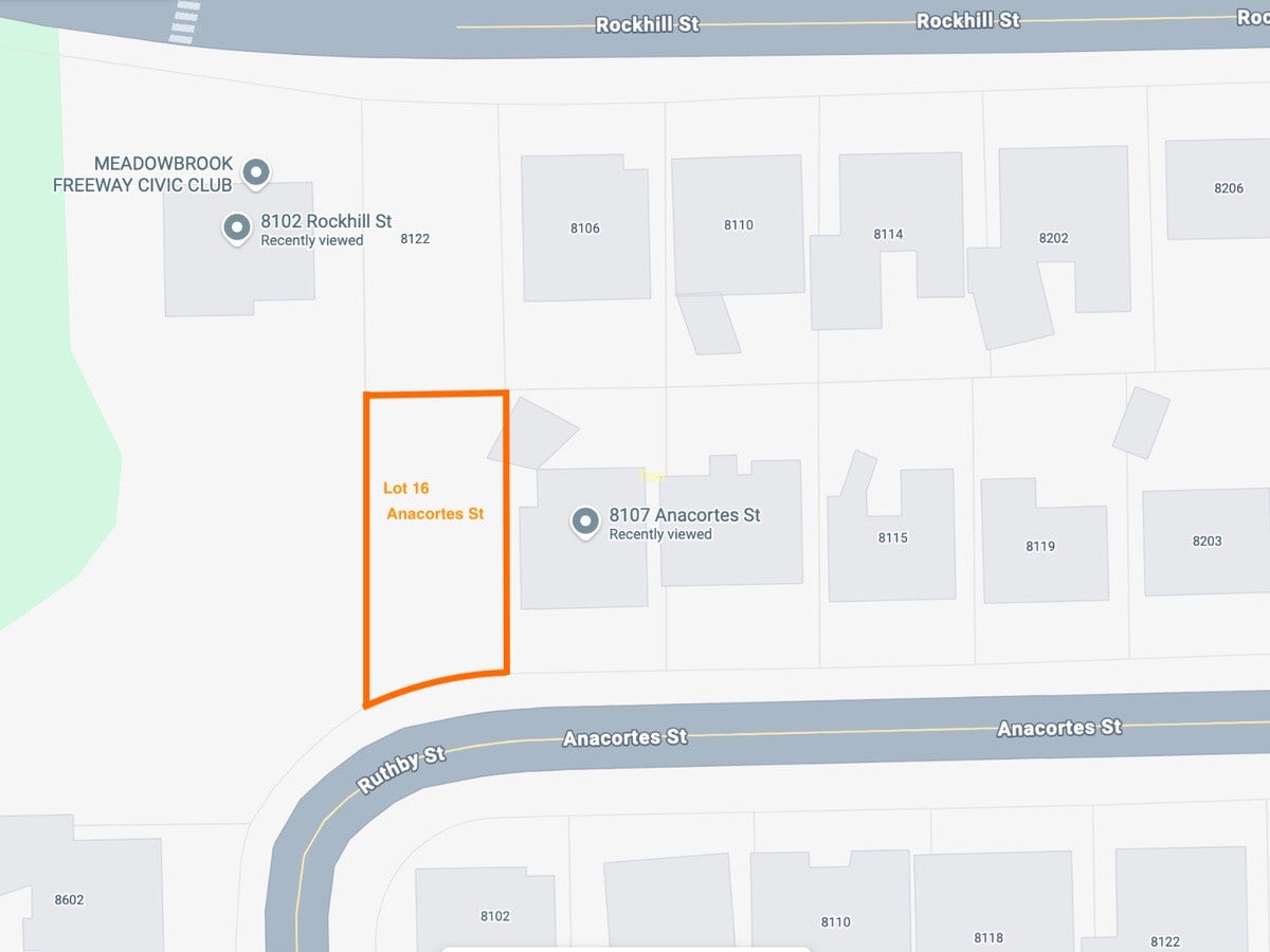 0 Anacortes Street, Houston, TX 77061 LOT 16! Approximately 7,458 sq ft residential lot with estimated dimensions of 60 x 134 ft, located next to 8107 Anacortes Street.