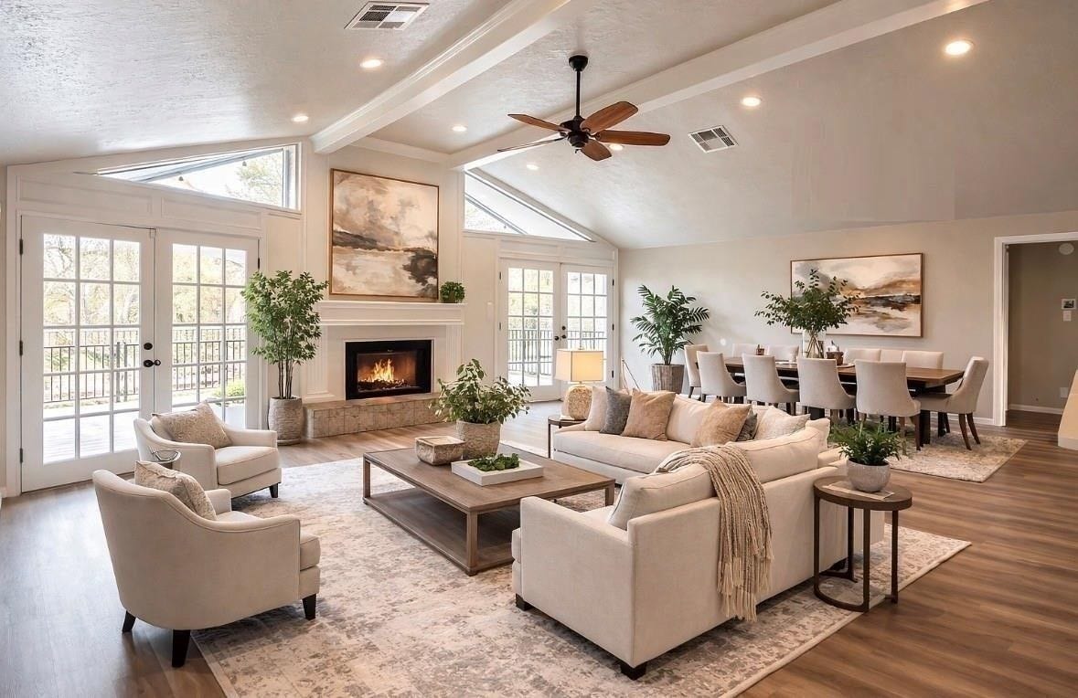 4509 Country Club Drive, Dickinson, TX 77539 This is such a cozy space. Notice the beams and recessed lighting that draw the eyes up. Virtually Staged