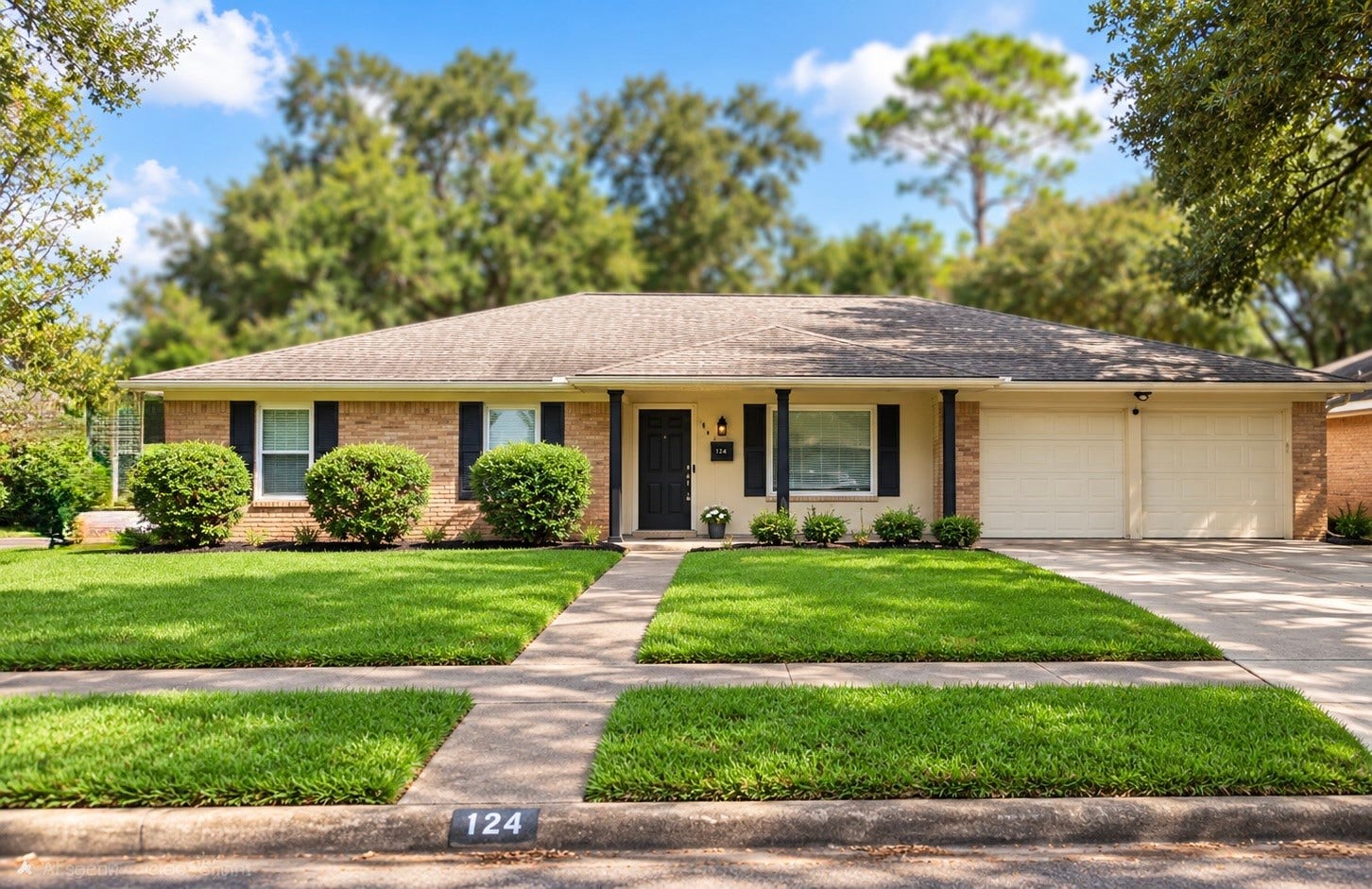 124 Dogwood Street, Sugar Land, TX 77478 Charming brick home at 124 Dogwood St, Sugar Land, TX, with a lush, manicured lawn, perfect for serene suburban living.