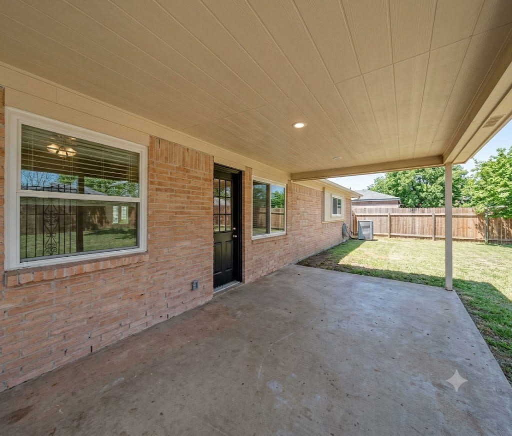 124 Dogwood Street, Sugar Land, TX 77478 Enjoy outdoor living in style with this spacious covered patio, perfect for entertaining or relaxing in the shade.