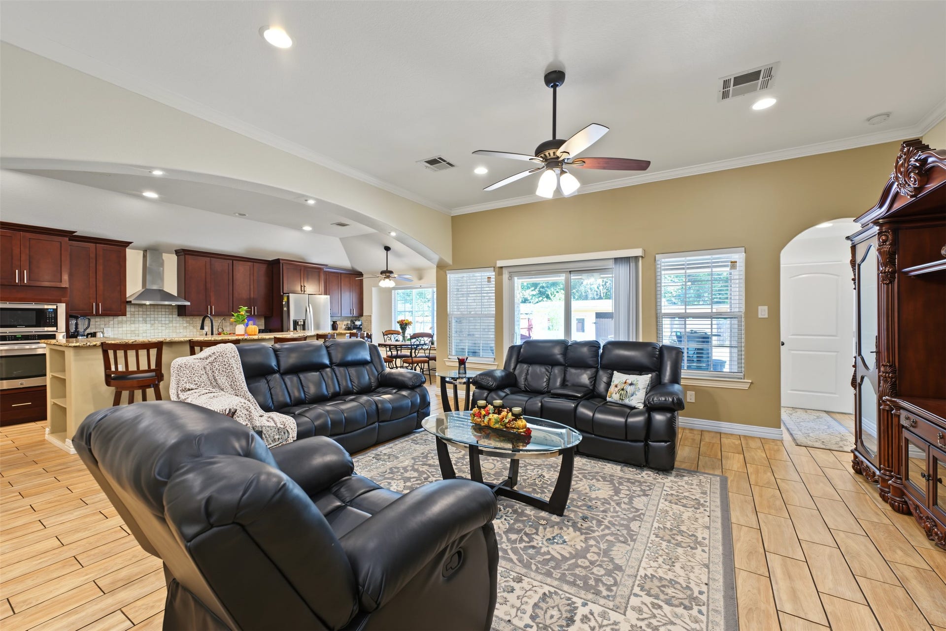 Living room open to the kitchen