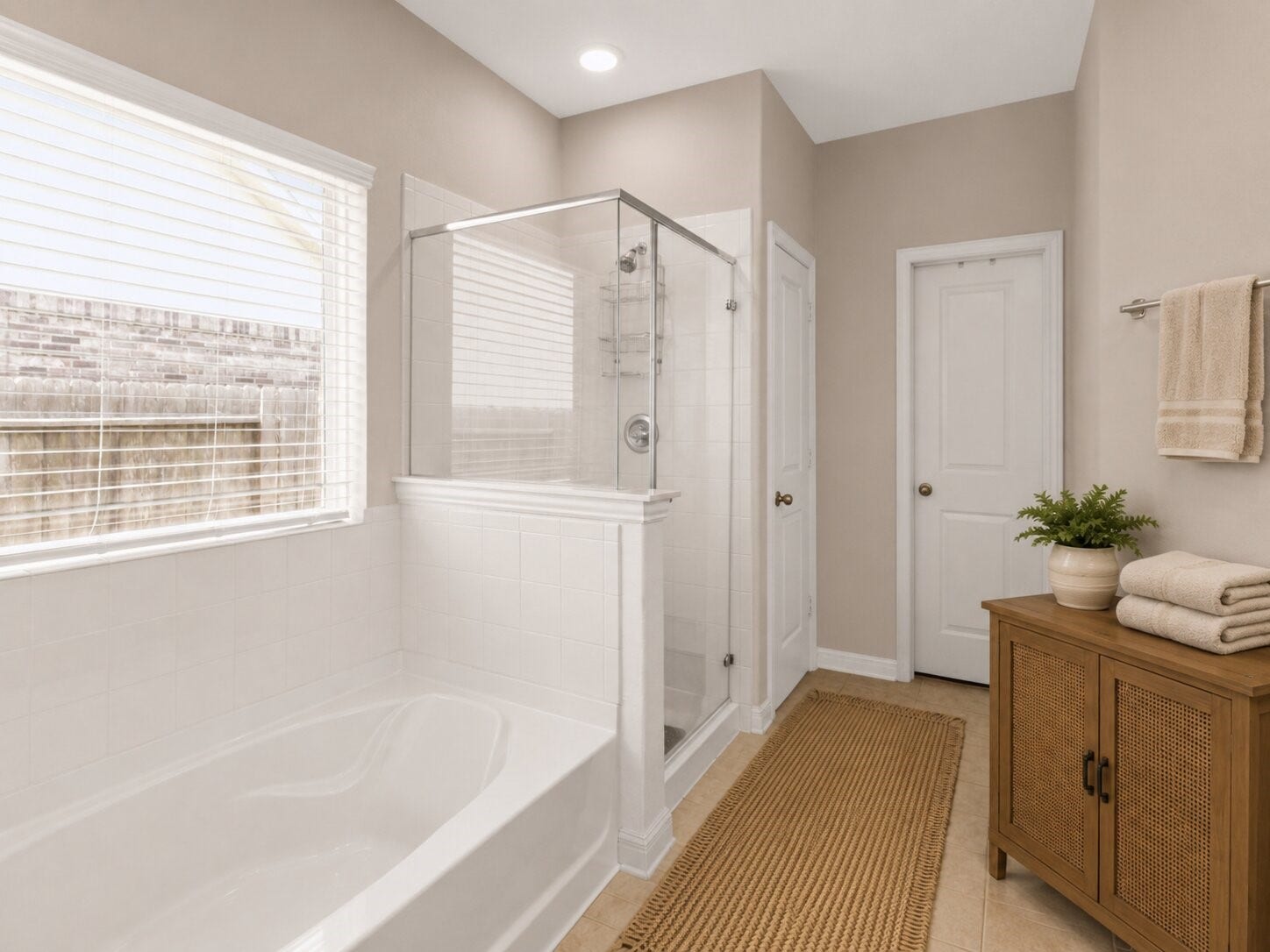 1503 Barras Street, Alvin, TX 77511 *virtually staged* A soaking tub and separate shower create a comfortable space to begin and end the day.