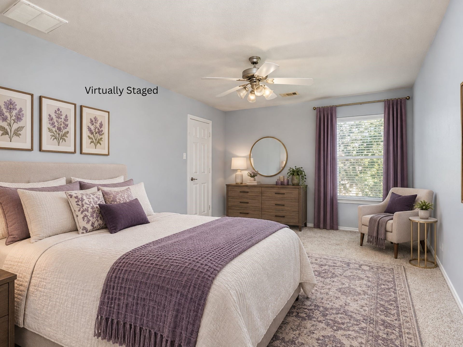 24519 Evangeline Springs Lane, Katy, TX 77494 Virtually staged bedroom showcasing the room's natural light, soft carpeting, and space for a complete bedroom arrangement. The presentation illustrates its potential as a welcoming guest room or a comfortable bedroom for a household member.