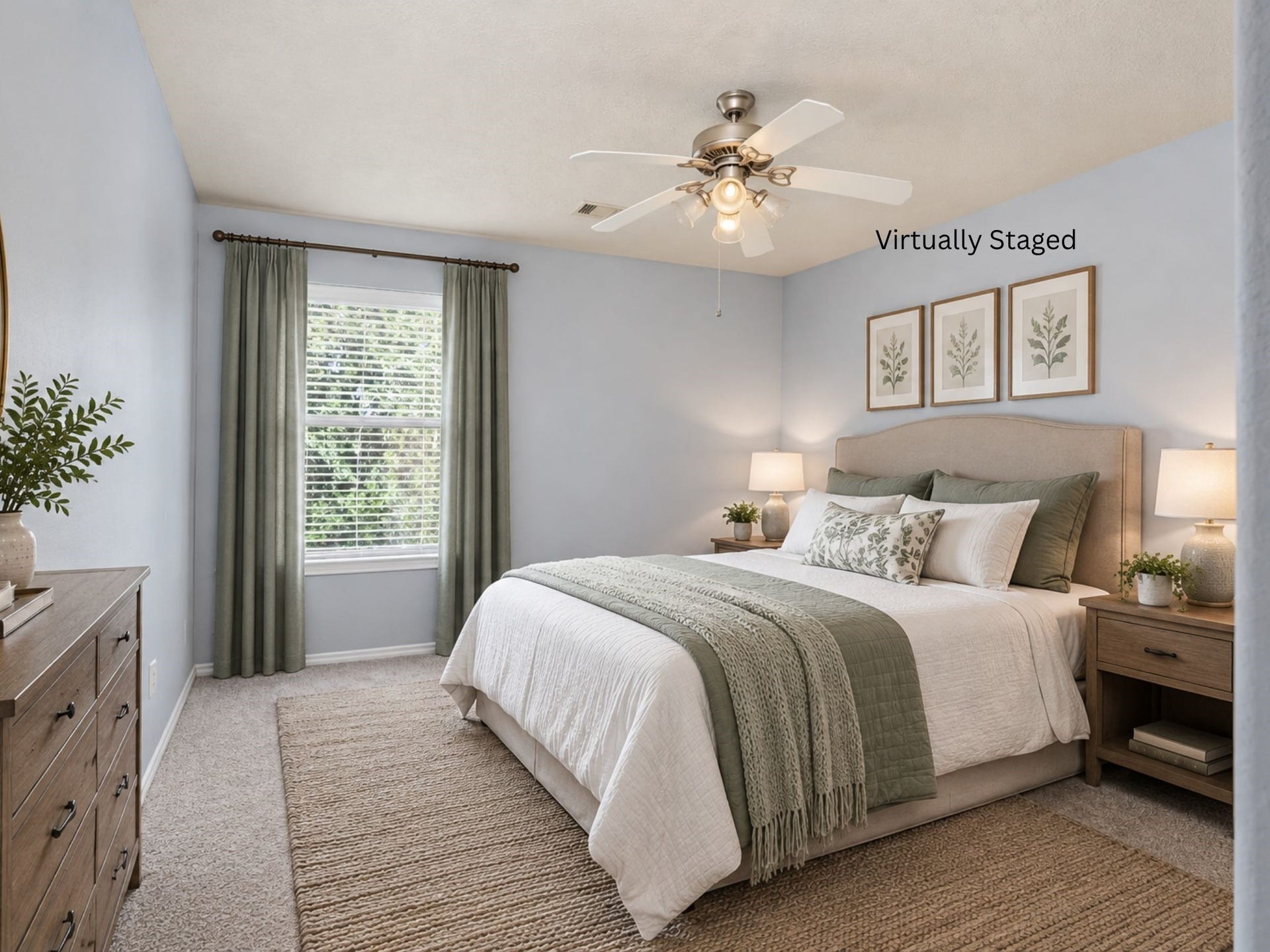 24519 Evangeline Springs Lane, Katy, TX 77494 Virtually staged secondary bedroom highlighting the natural light, soft carpeting, and available floor space. The layout demonstrates how the room can function as a comfortable bedroom while leaving space for everyday movement and storage.