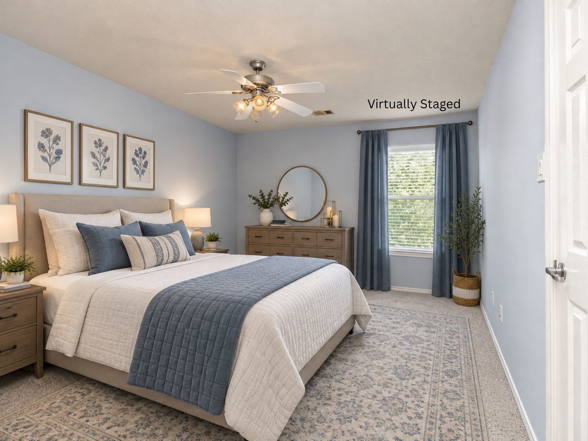 24519 Evangeline Springs Lane, Katy, TX 77494 Virtually staged bedroom highlighting the available floor space, natural light, and room for a coordinated bedroom setup. Buyers can envision a comfortable private space for guests or household members without sacrificing everyday functionality.
