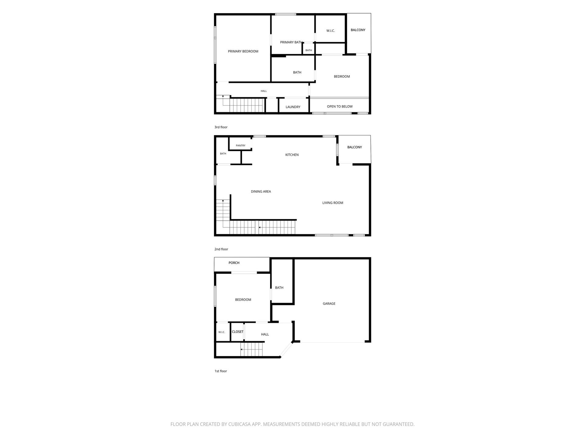 Explore this spacious three-level home featuring a primary bedroom with an ensuite, additional bedroom with an ensuite and balcony on the top floor, an open-concept kitchen and living area with an additional balcony on the second floor, and a convenient first floor with a bedroom, bath, and garage.