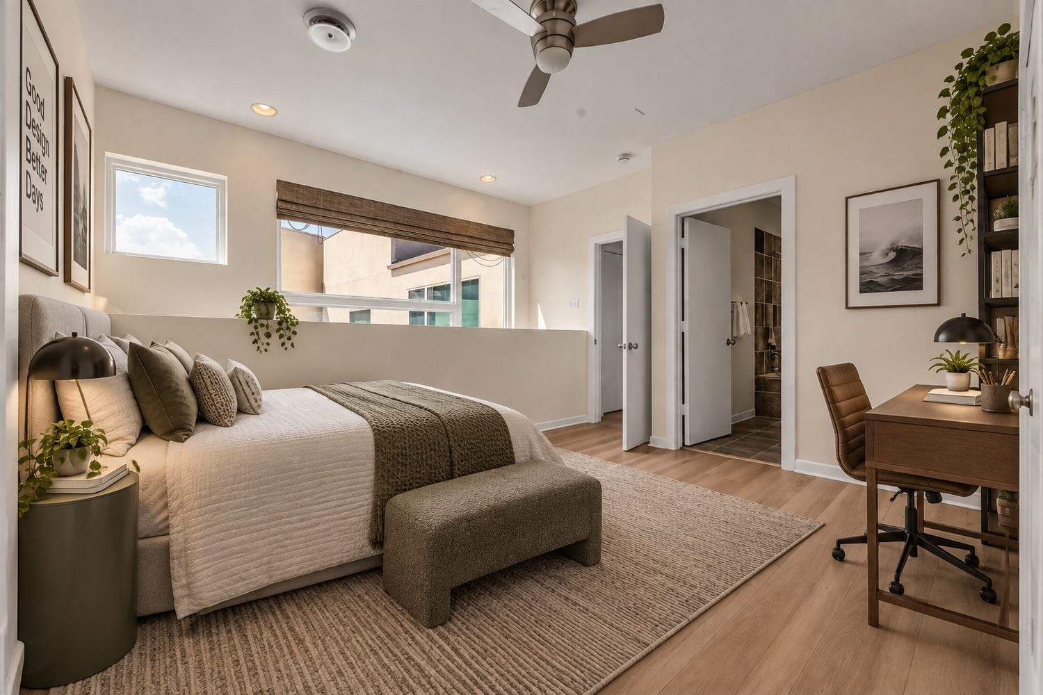 Virtually staged secondary bedroom.