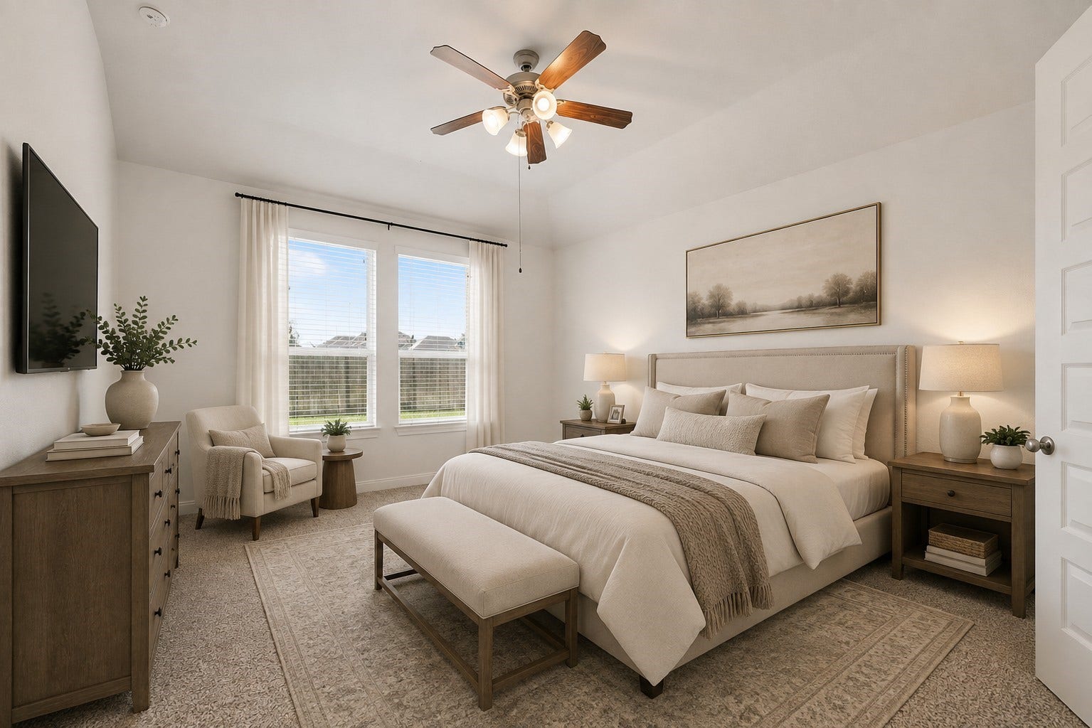 Virtually staged primary bedroom
