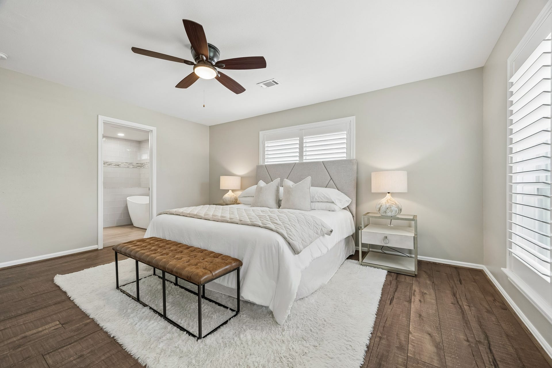 1022 Martin Street, Houston, TX 77018 The primary suite encompasses a large bedroom, under stair closet, walk in closet, and custom bath with soaking tub.