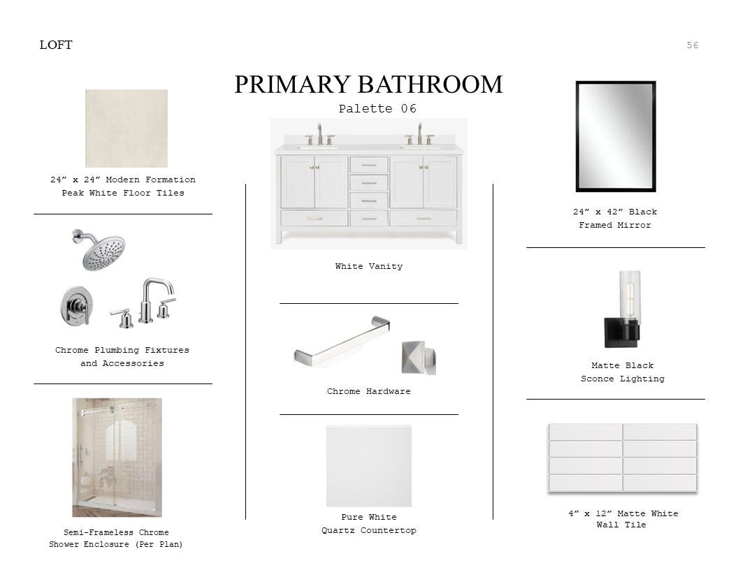 29402 Hillberry Oaks Court, Waller, TX 77484 Farmhouse Look Palette 6: Primary Bathroom Selection Sheet (*Artist rendering used for illustration purposes only.)