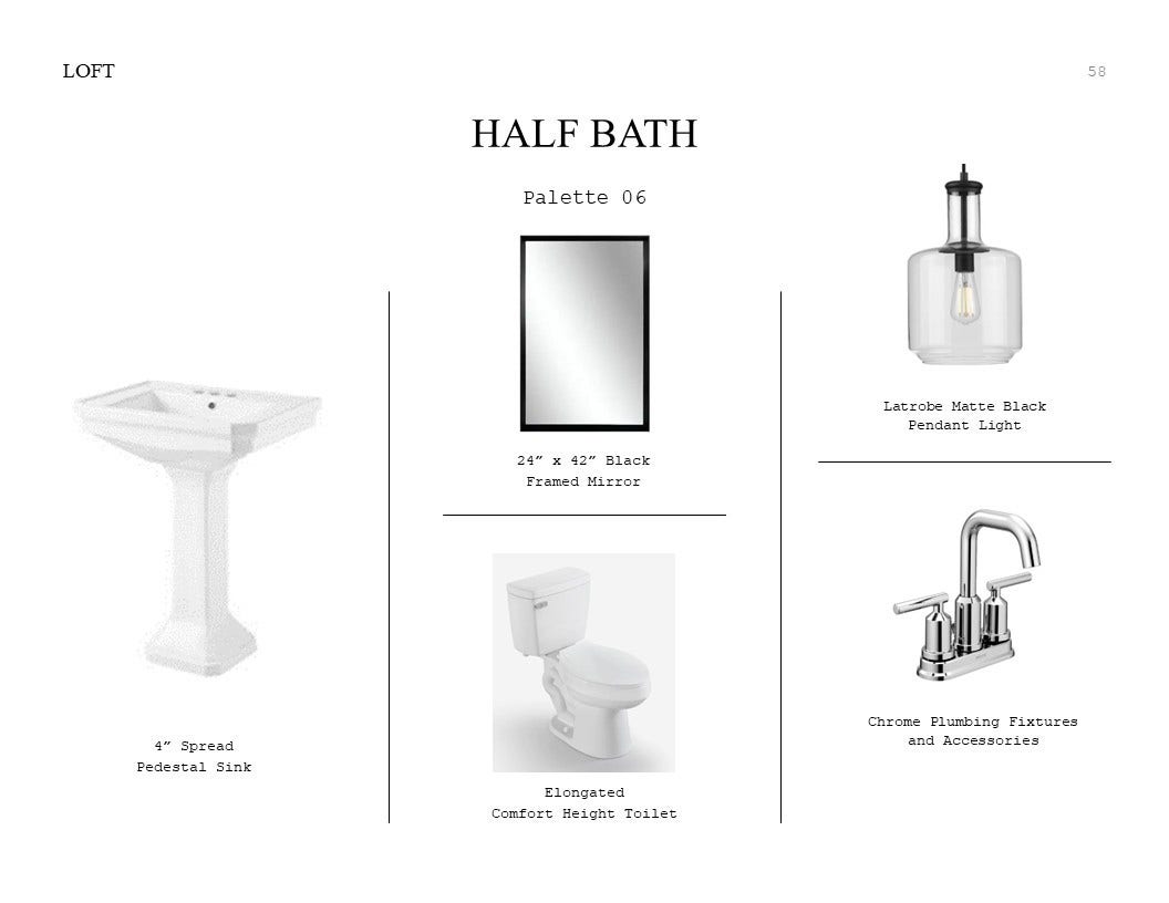 29402 Hillberry Oaks Court, Waller, TX 77484 Farmhouse Look Palette 6: Half Bath Selection Sheet (*Artist rendering used for illustration purposes only.)
