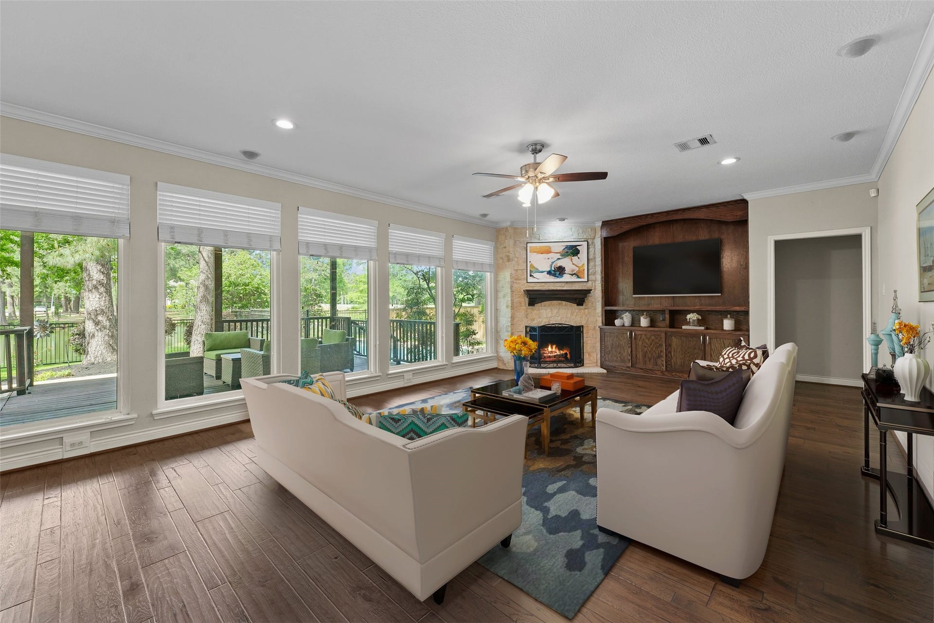 2023 Forest Garden Drive, Kingwood, TX 77345 The living room has been virtually staged.