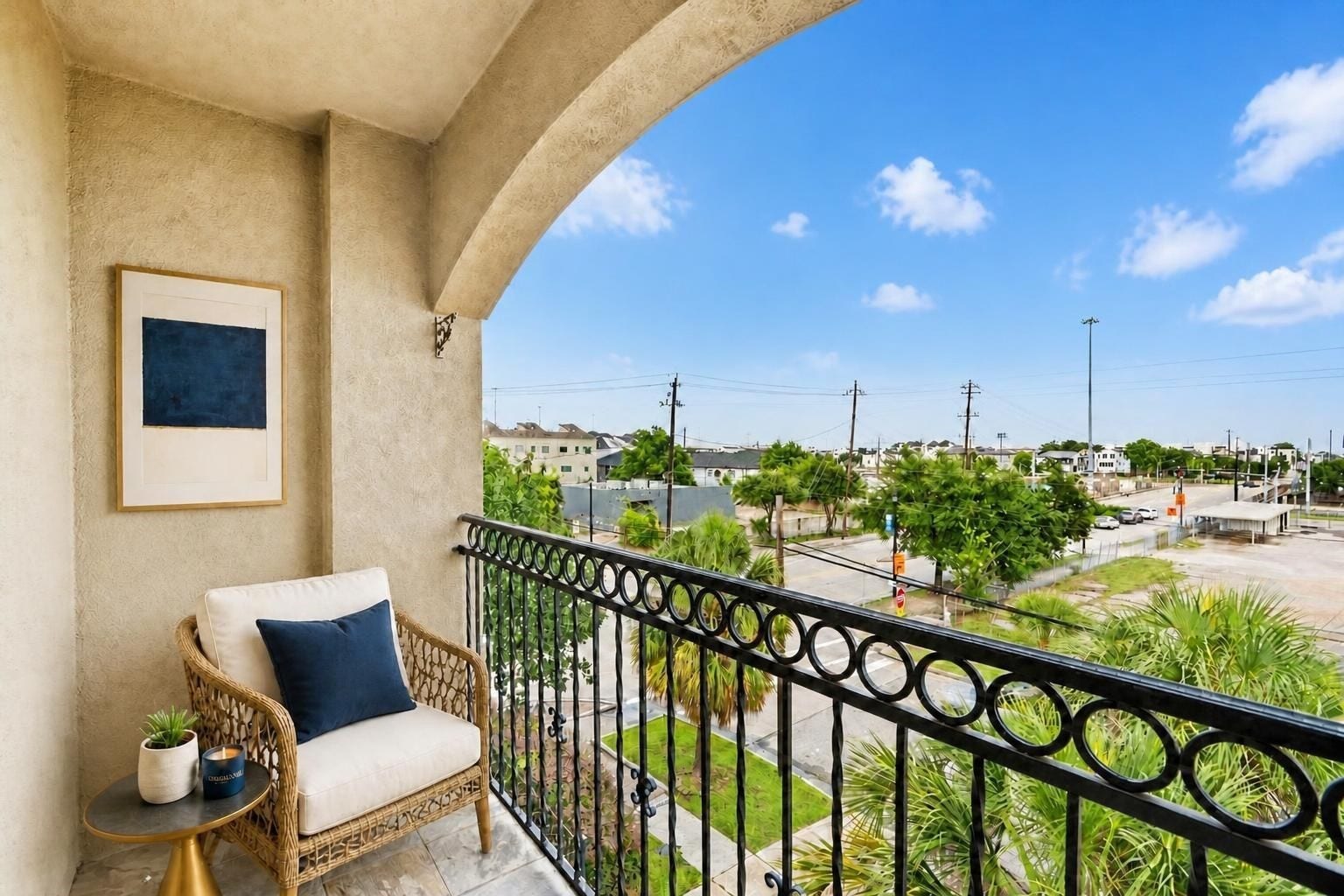2604 Chenevert Street, Houston, TX 77004 The third floor balcony off the primary suite - Virtually staged