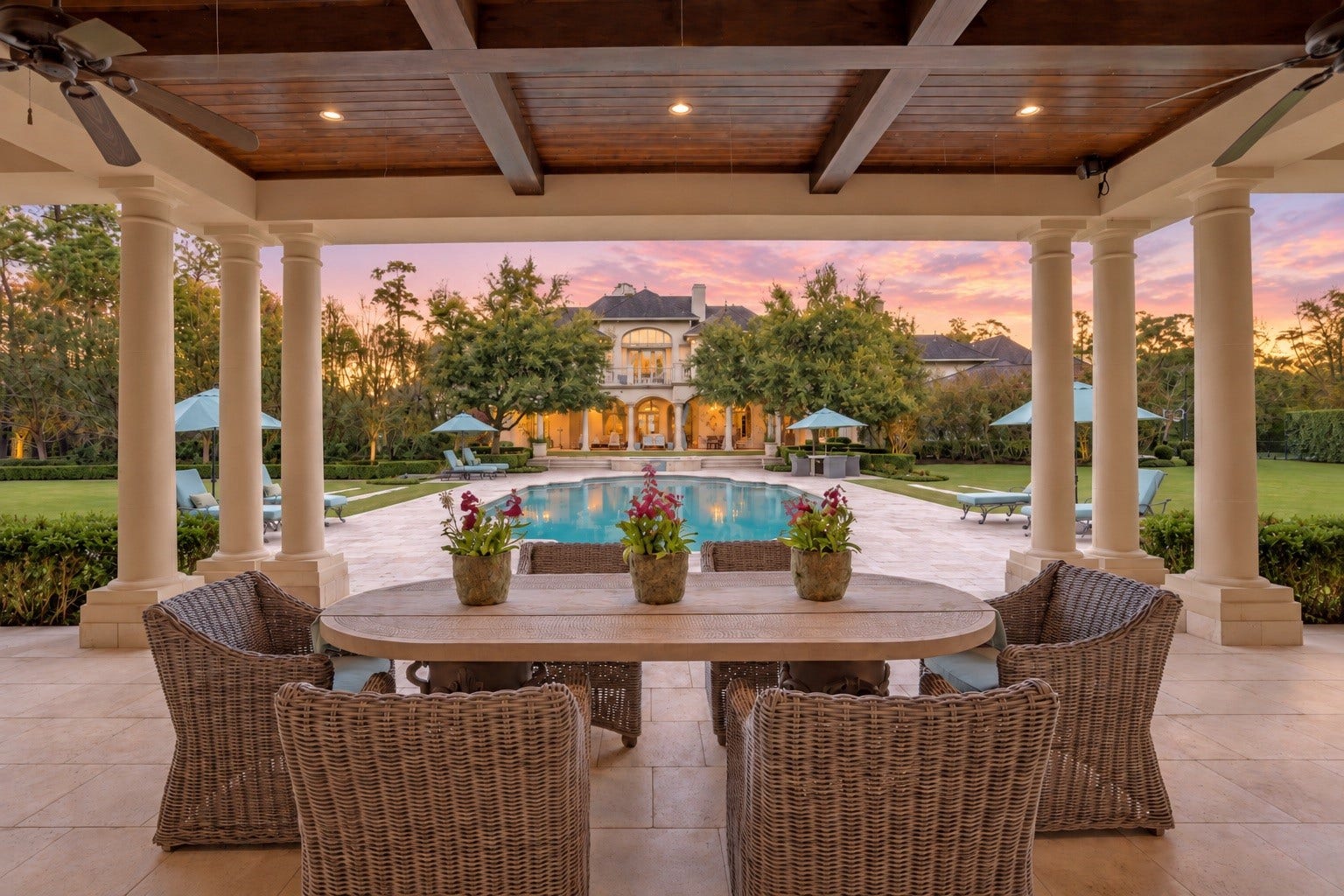 36 Saddlebrook Court, Tomball, TX 77375 Escape to serenity in your outdoor dining space as you overlook the pristine grounds from the outdoor living space by the pool house with a stunning view back to main house.