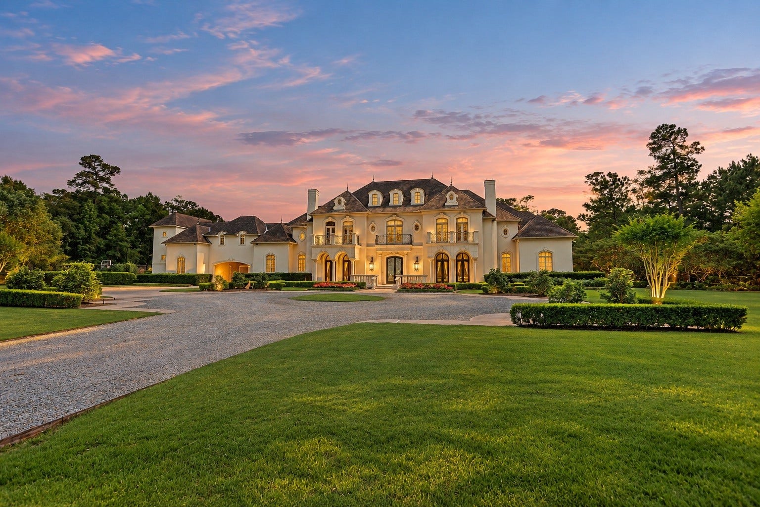 36 Saddlebrook Court, Tomball, TX 77375 Secluded and private, yet conveniently located with easy access to The Woodlands and Grand Parkway. A grand circle driveway leads to the stately French estate, offering an impressive first impression.