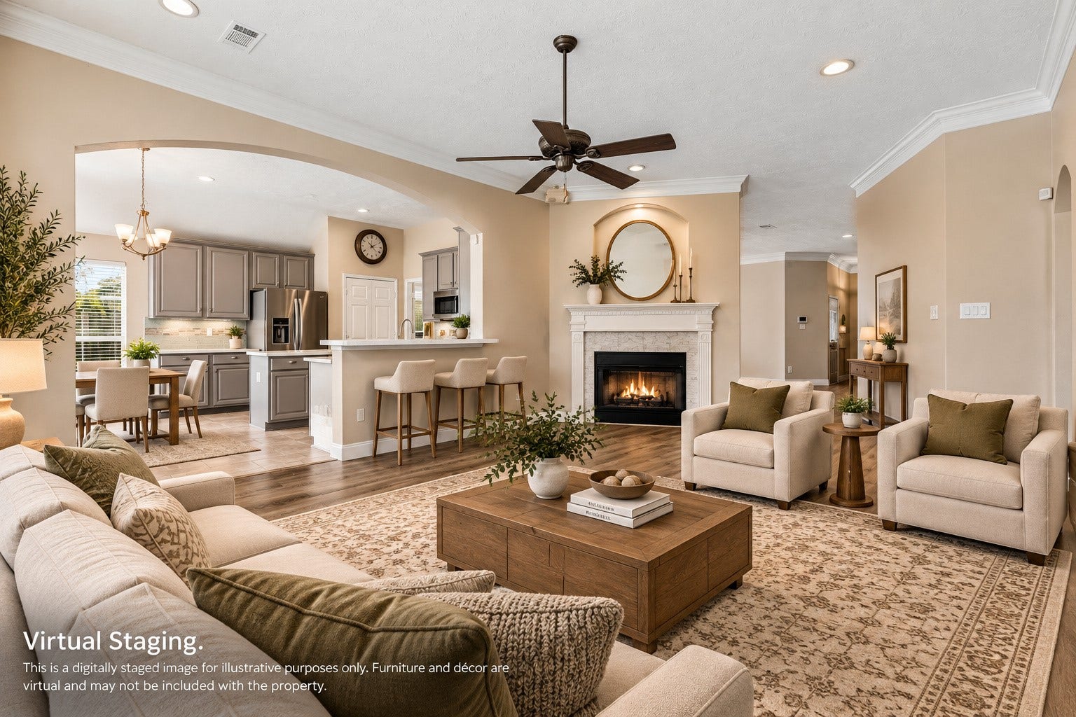 Virtually staged to illustrate a comfortable second living area, perfect for relaxing or entertaining.