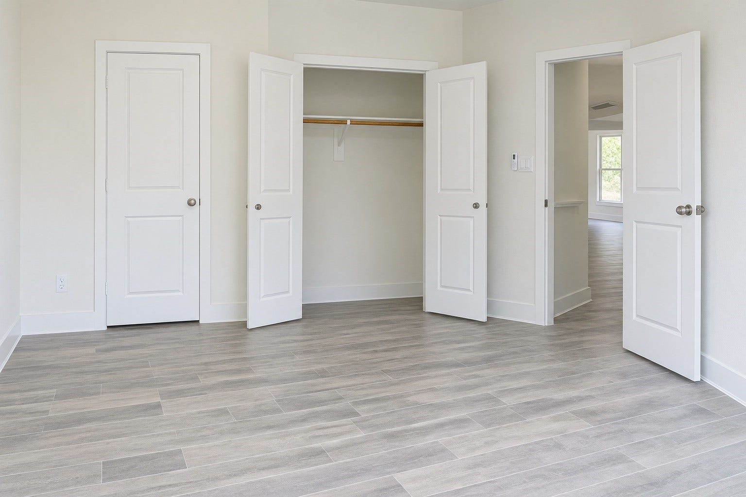 2306 Ridgewood Drive Drive, West Columbia, TX 77486 Bright and airy room featuring a spacious closet with double doors and sleek, modern flooring.